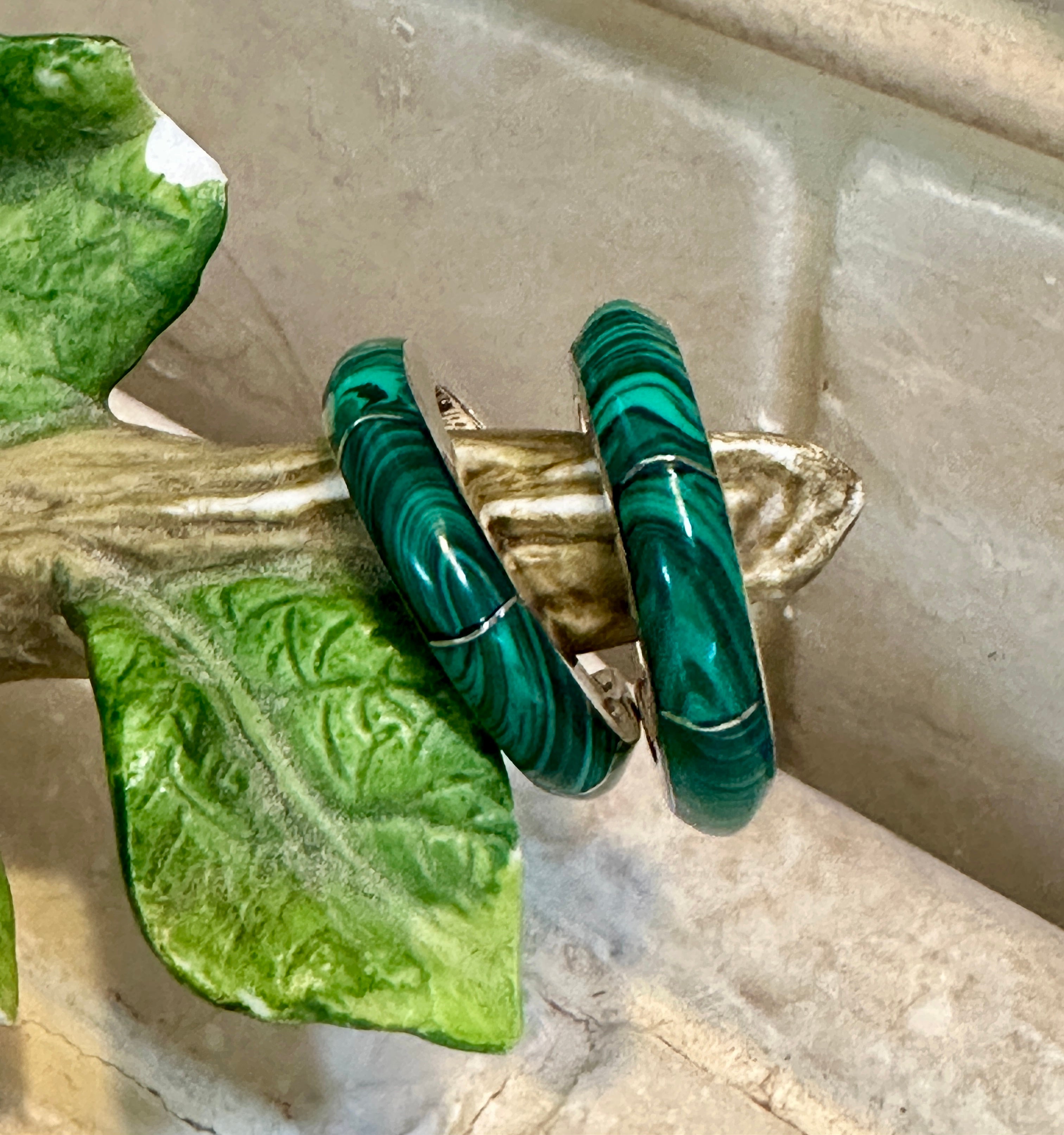 Handcrafted Malachite Green Stone Hoops