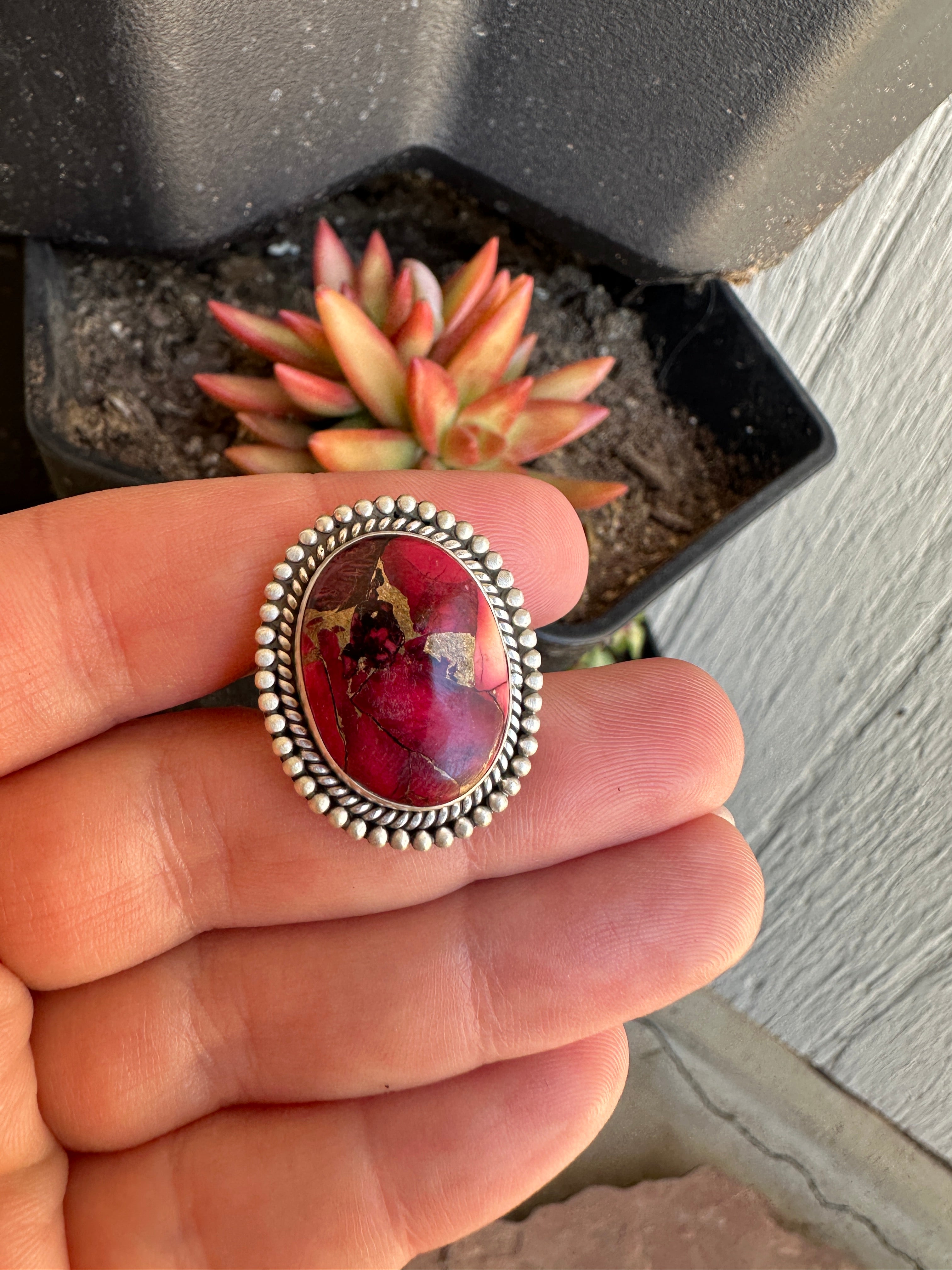 Beautiful Handmade Dahlia Rose And Sterling Silver Adjustable Oval  Ring