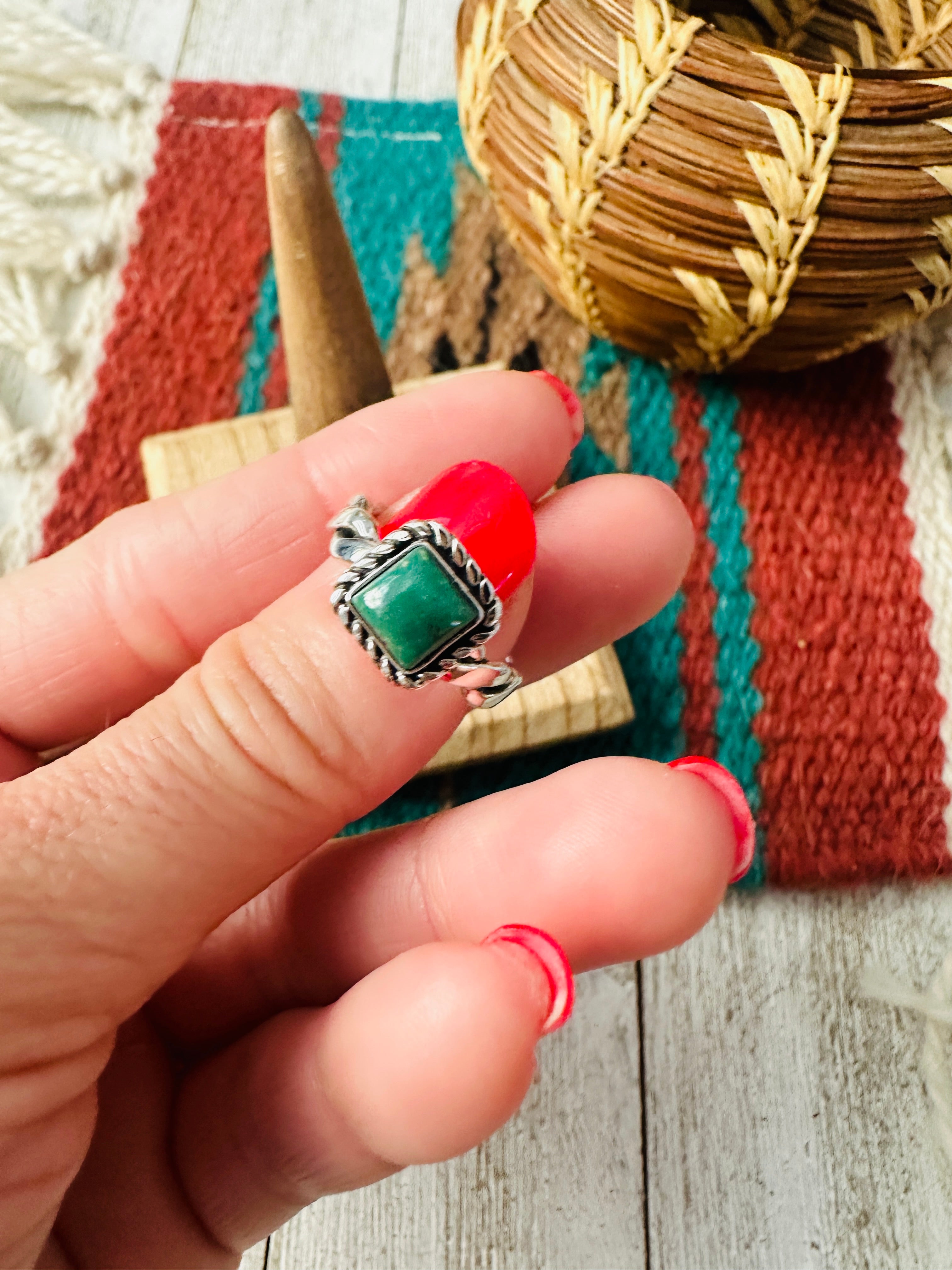 Navajo Twisted Sterling Silver & Turquoise Ring Size 4.5