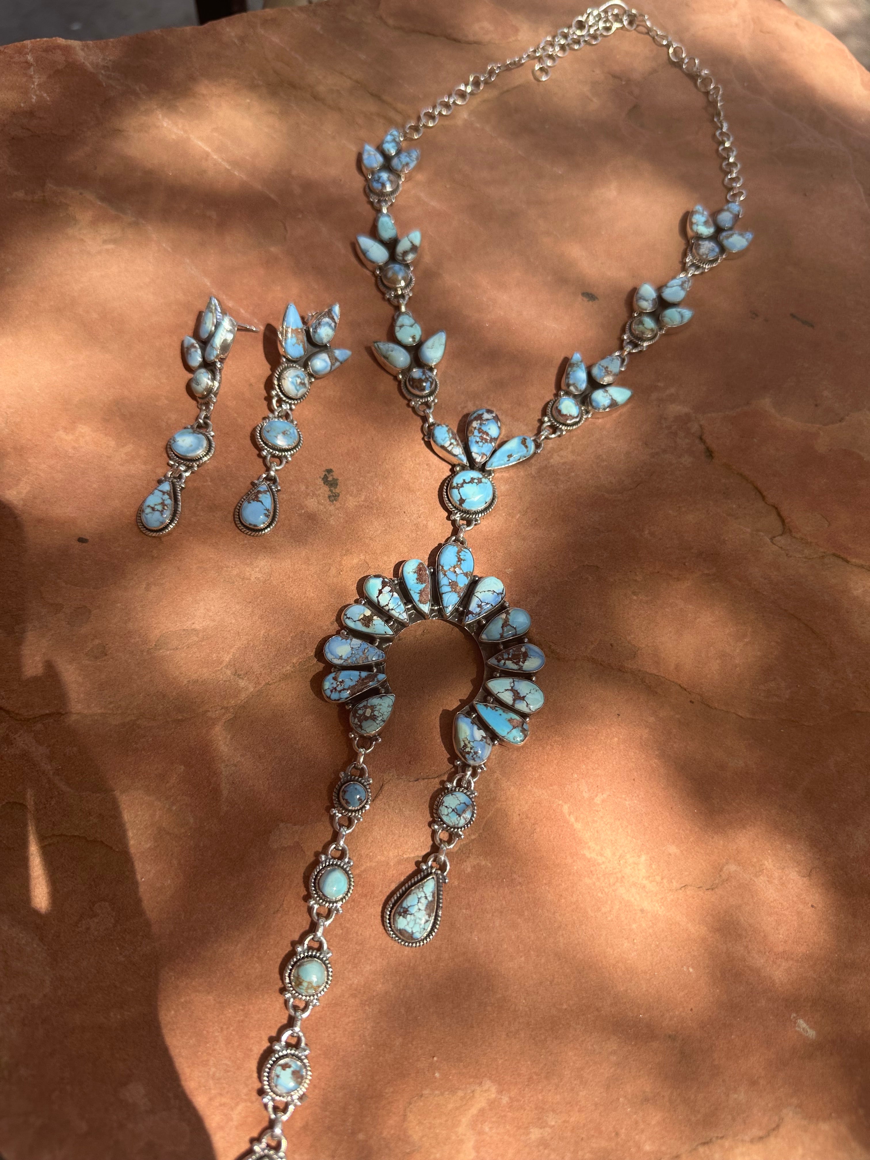 Handmade Sterling Silver & Golden Hills Turquoise Set Necklace Signed Nizhoni