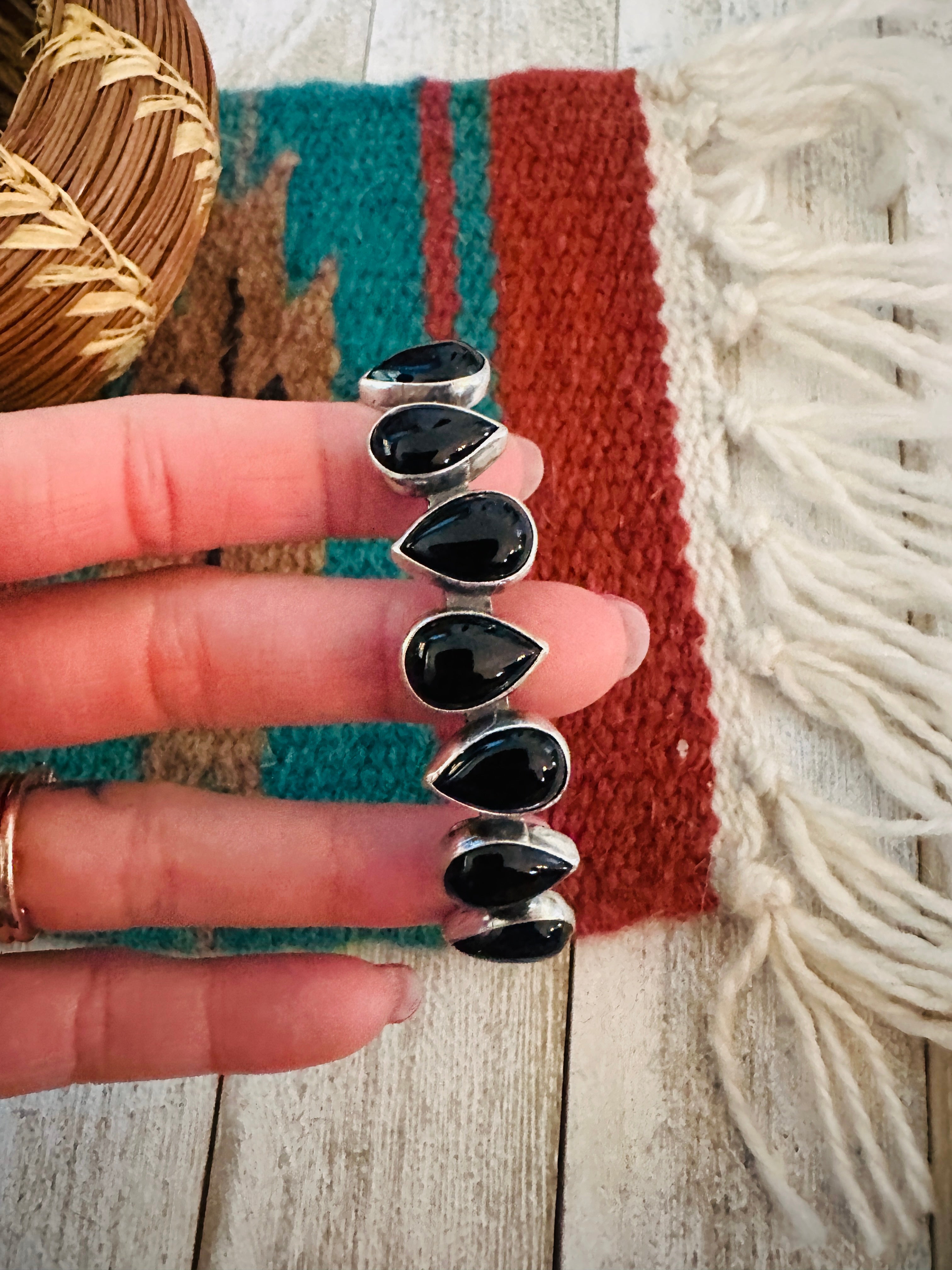 Navajo Sterling Silver & Black Onyx Cuff Bracelet