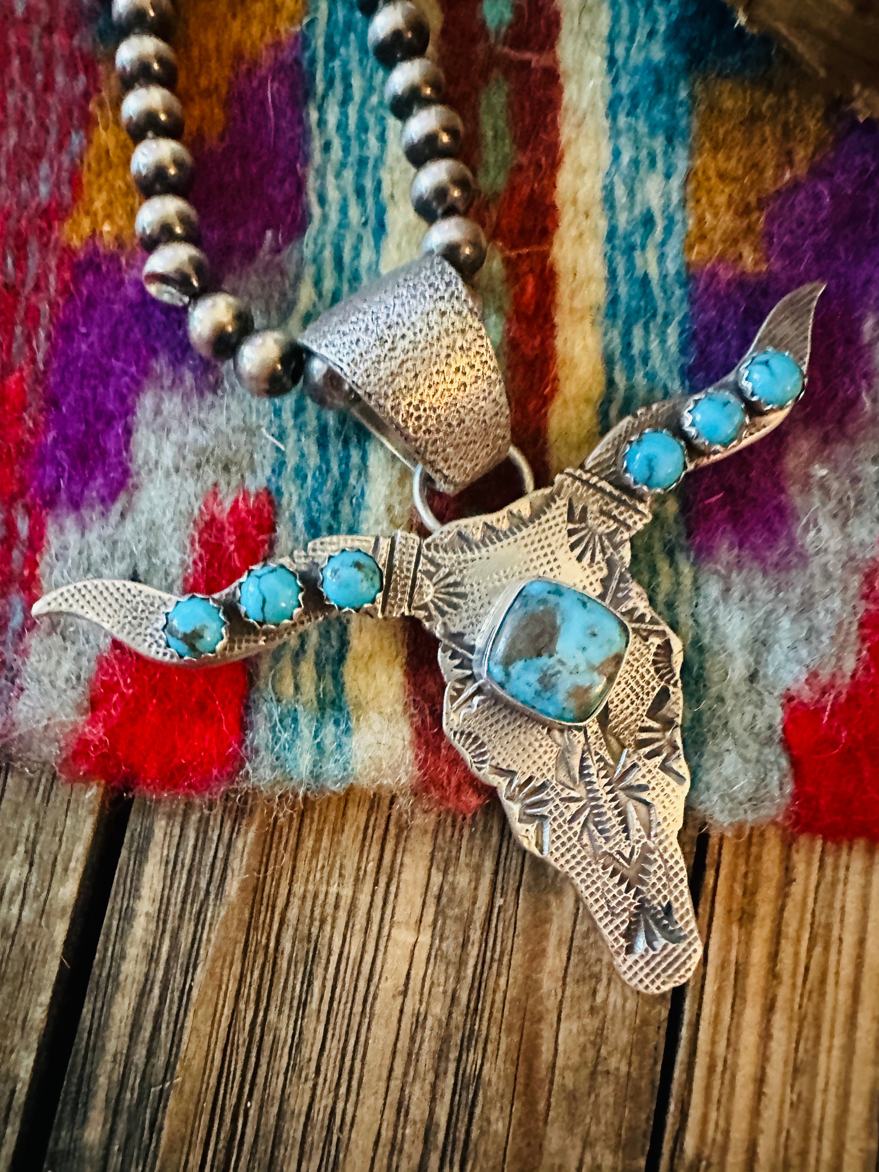 Handcrafted Sterling Silver & Turquoise Bullhead Pendant by Leroy James