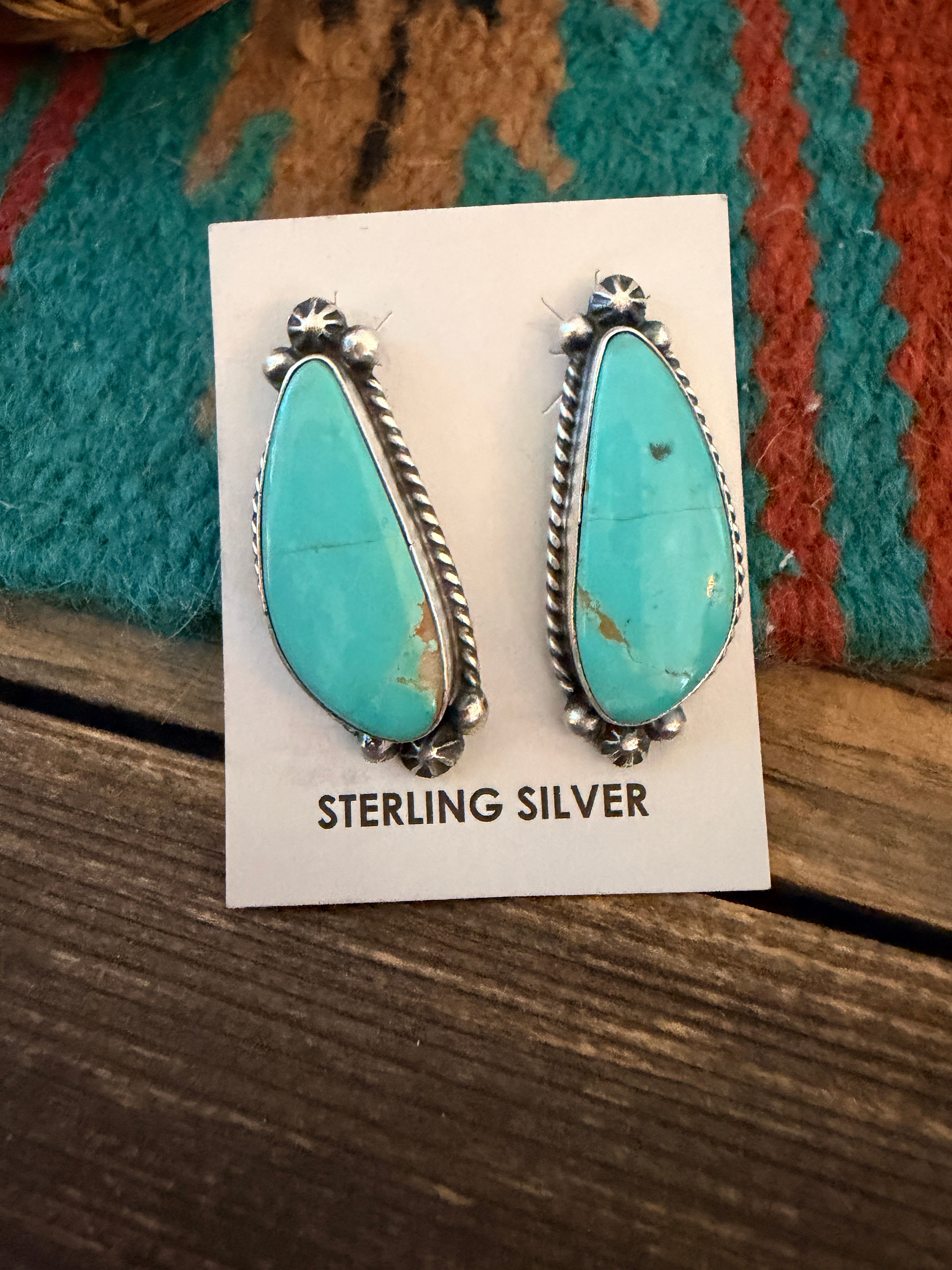 Handcrafted Turquoise & Sterling Silver Post Earrings