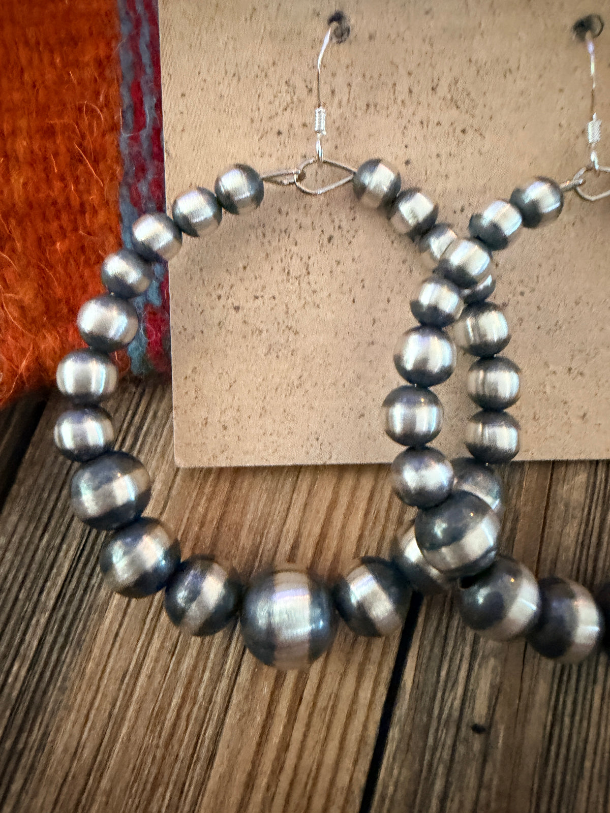 Handcrafted Sterling Silver Pearl Beaded Dangle Hoop Earrings