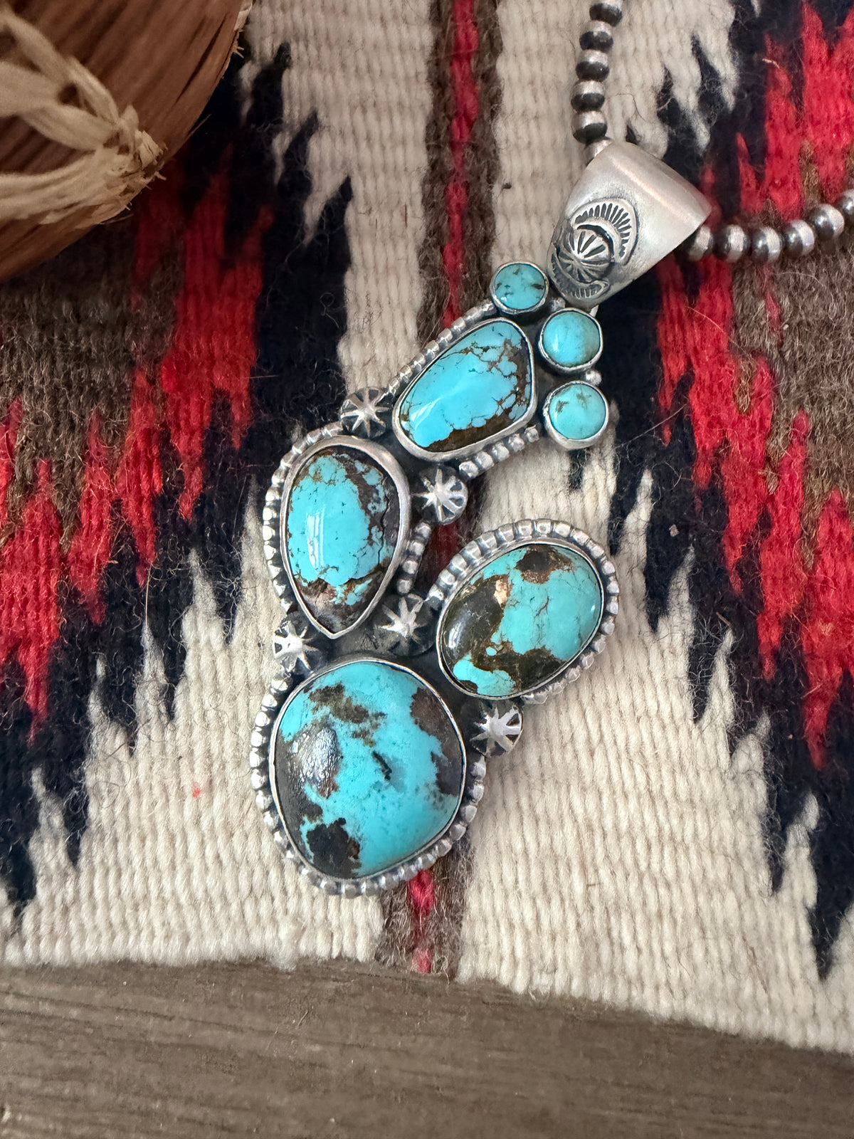 Handcrafted Sterling Silver & Number 8 Turquoise Cactus Pendant by Larry Kaye