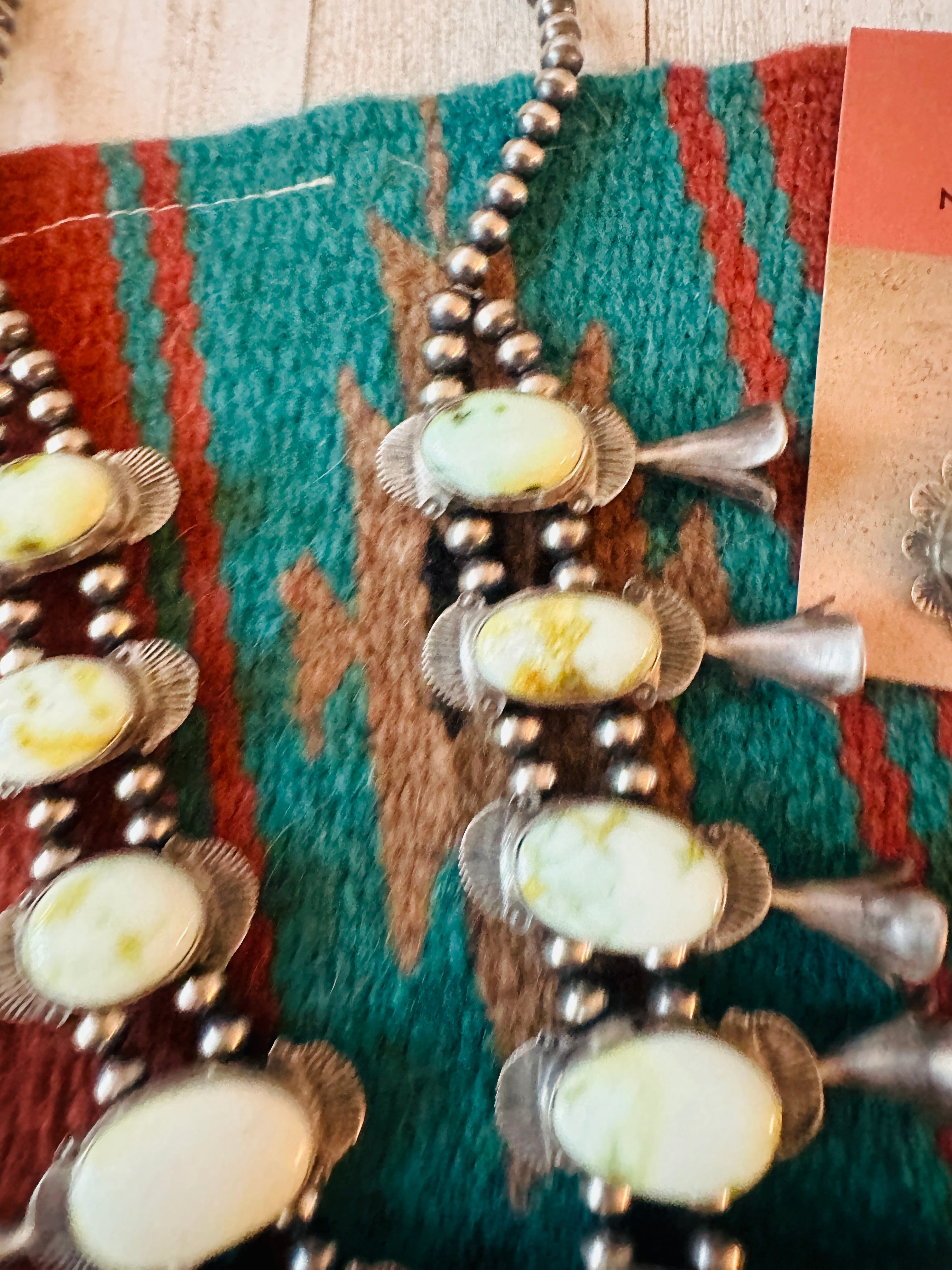 Navajo Carico Lake Turquoise & Sterling Silver Squash Blossom Necklace Set