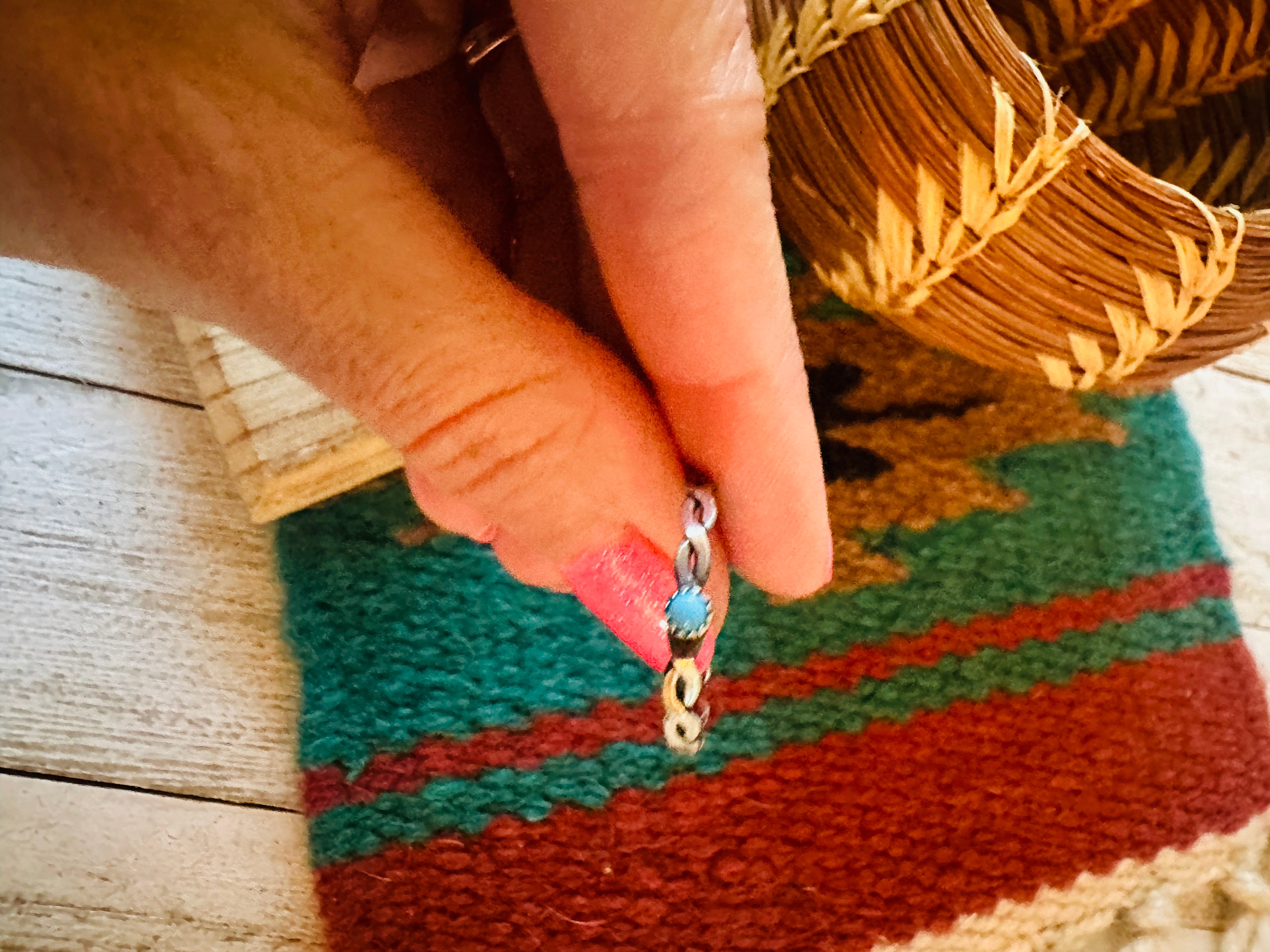 Navajo Sterling Silver & Turquoise Twisted Band Ring