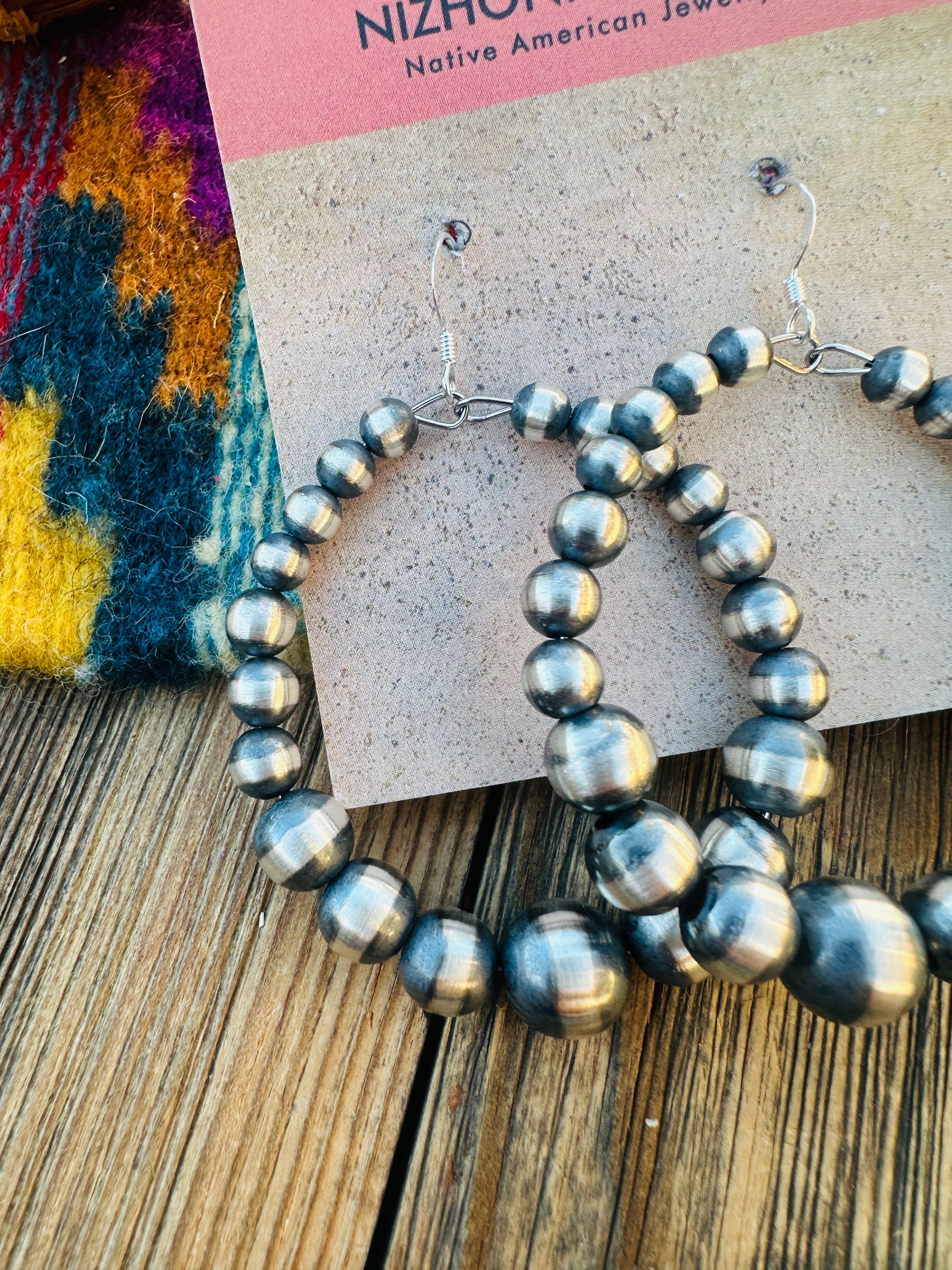 Handcrafted Sterling Silver Beaded Dangle Hoop Earrings