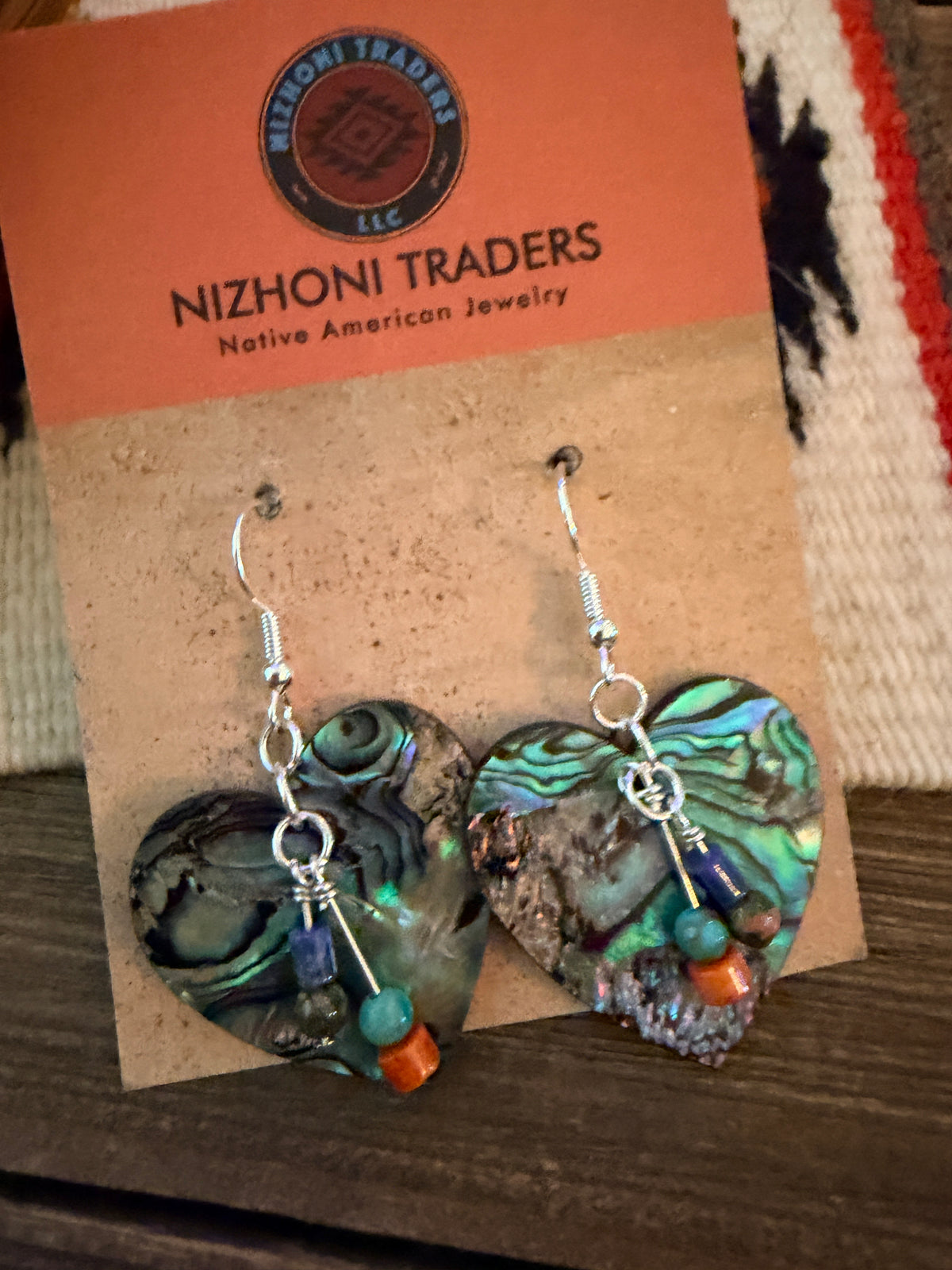Handcrafted Abalone Slab Heart Dangle Earrings