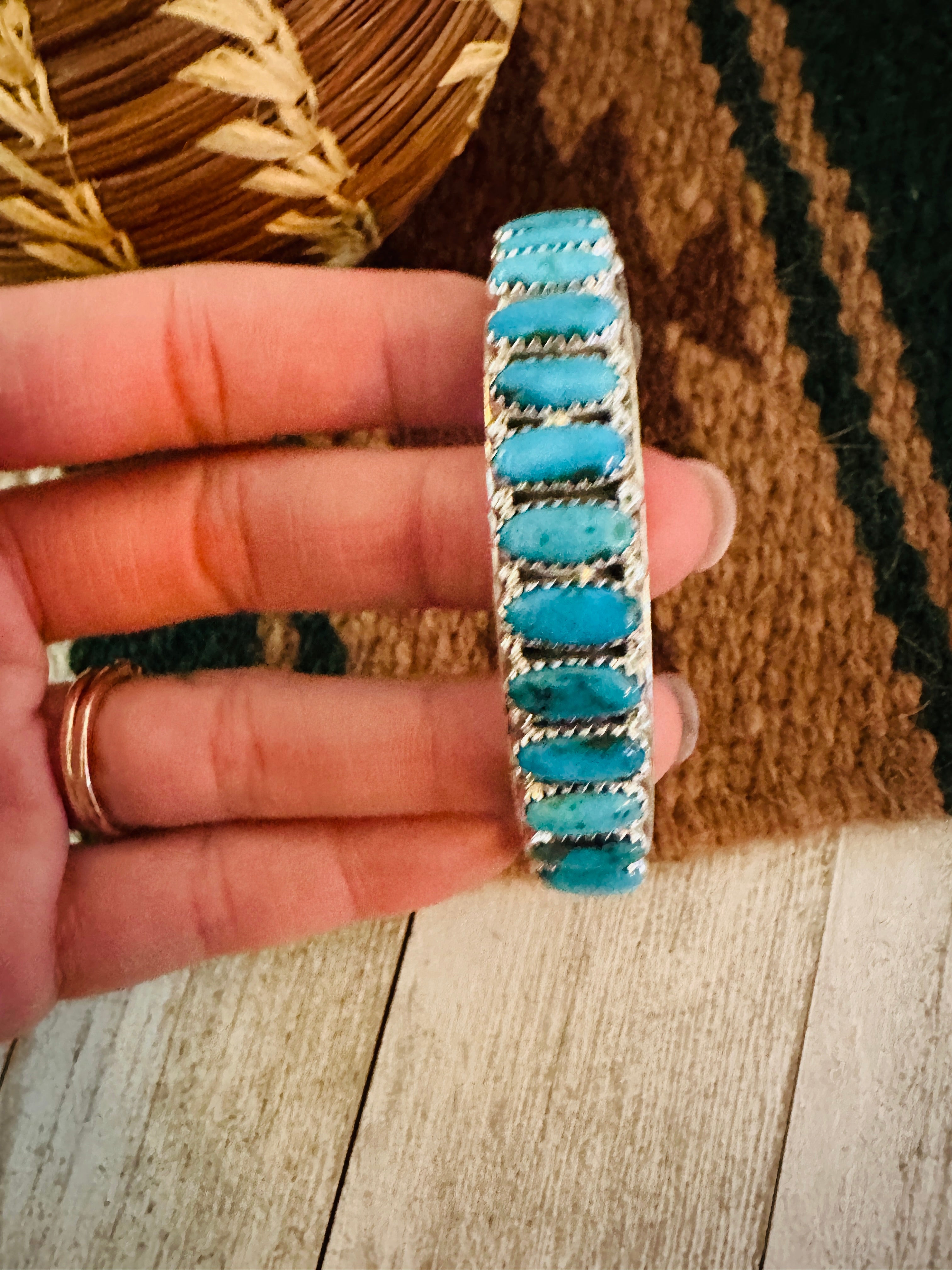 Navajo Kingman Turquoise & Sterling Silver Cuff Bracelet