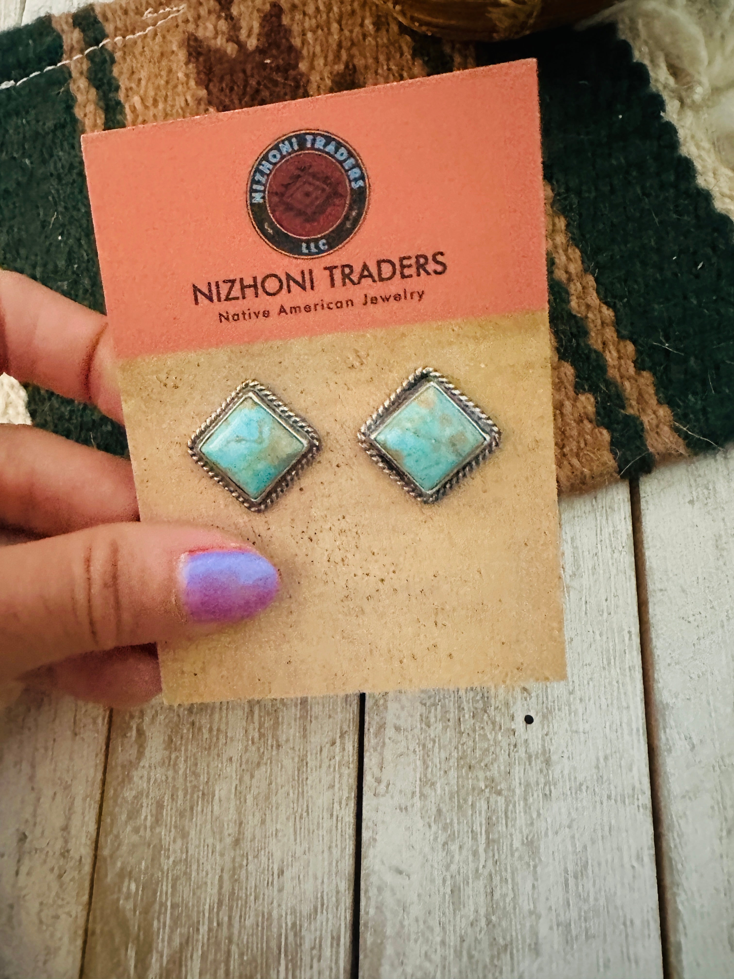 Navajo Turquoise and Sterling Silver Square Stud Earrings