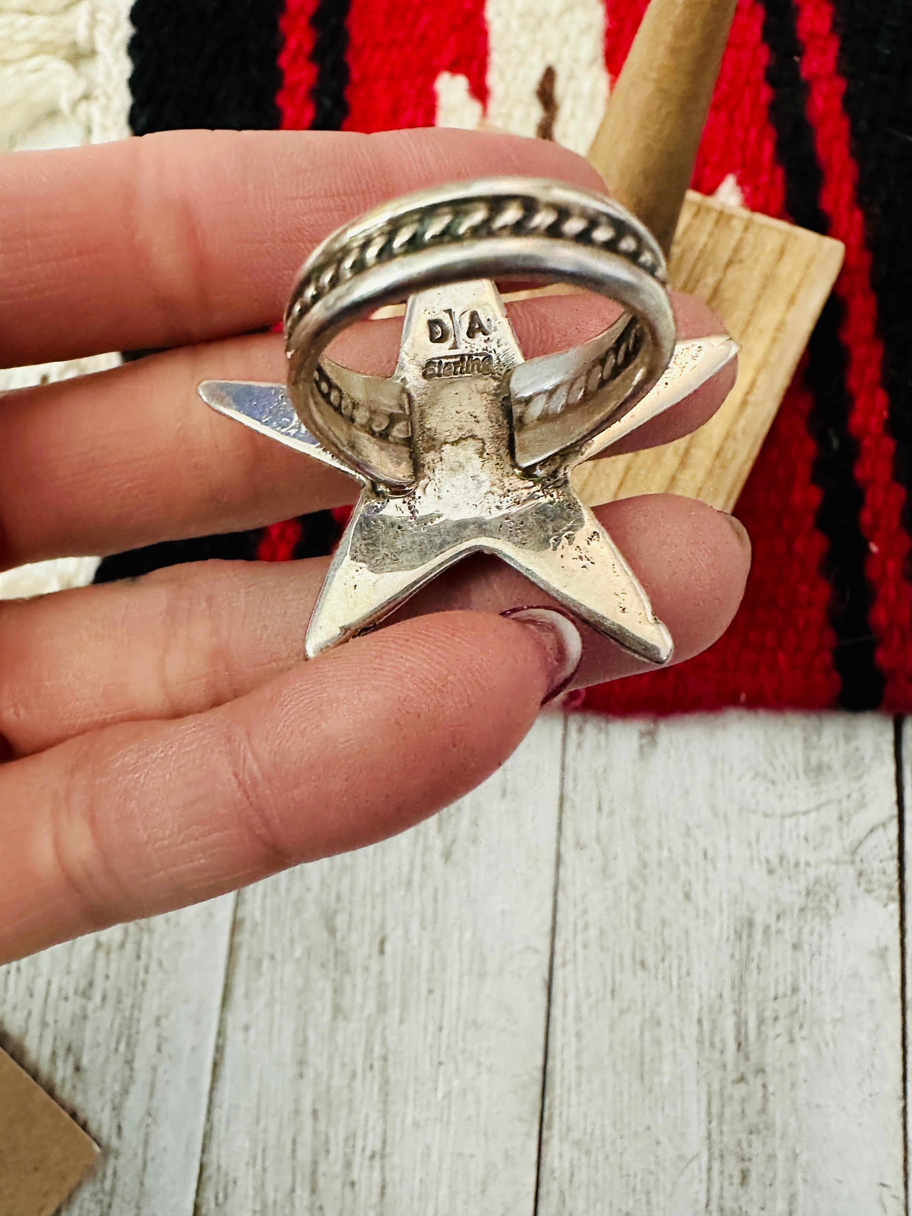 Hand Cast Turquoise & Sterling Silver Star Ring Size 9.75