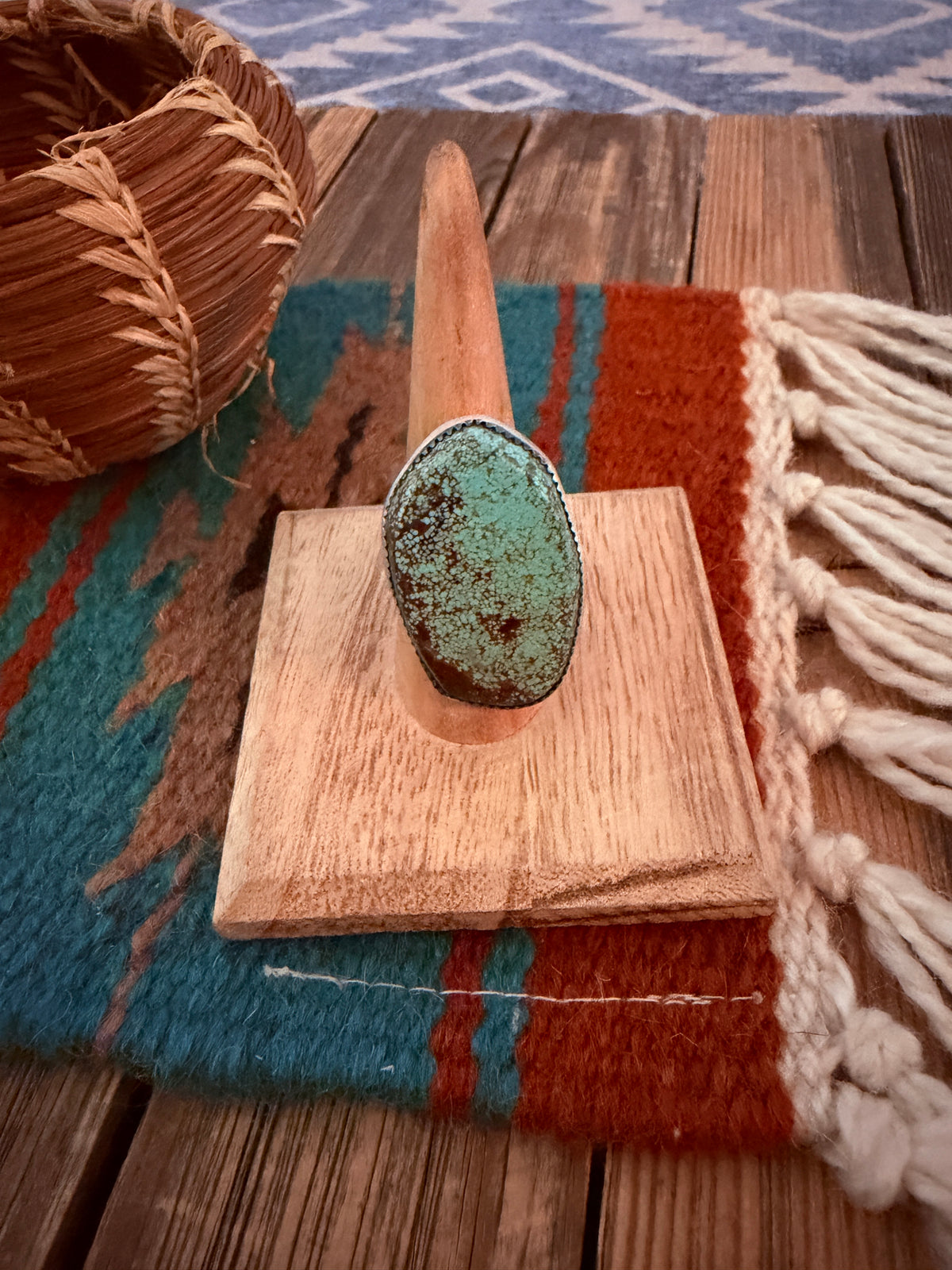 Handcrafted Number 8 Turquoise & Sterling Silver Adjustable Ring by Leslie Nez