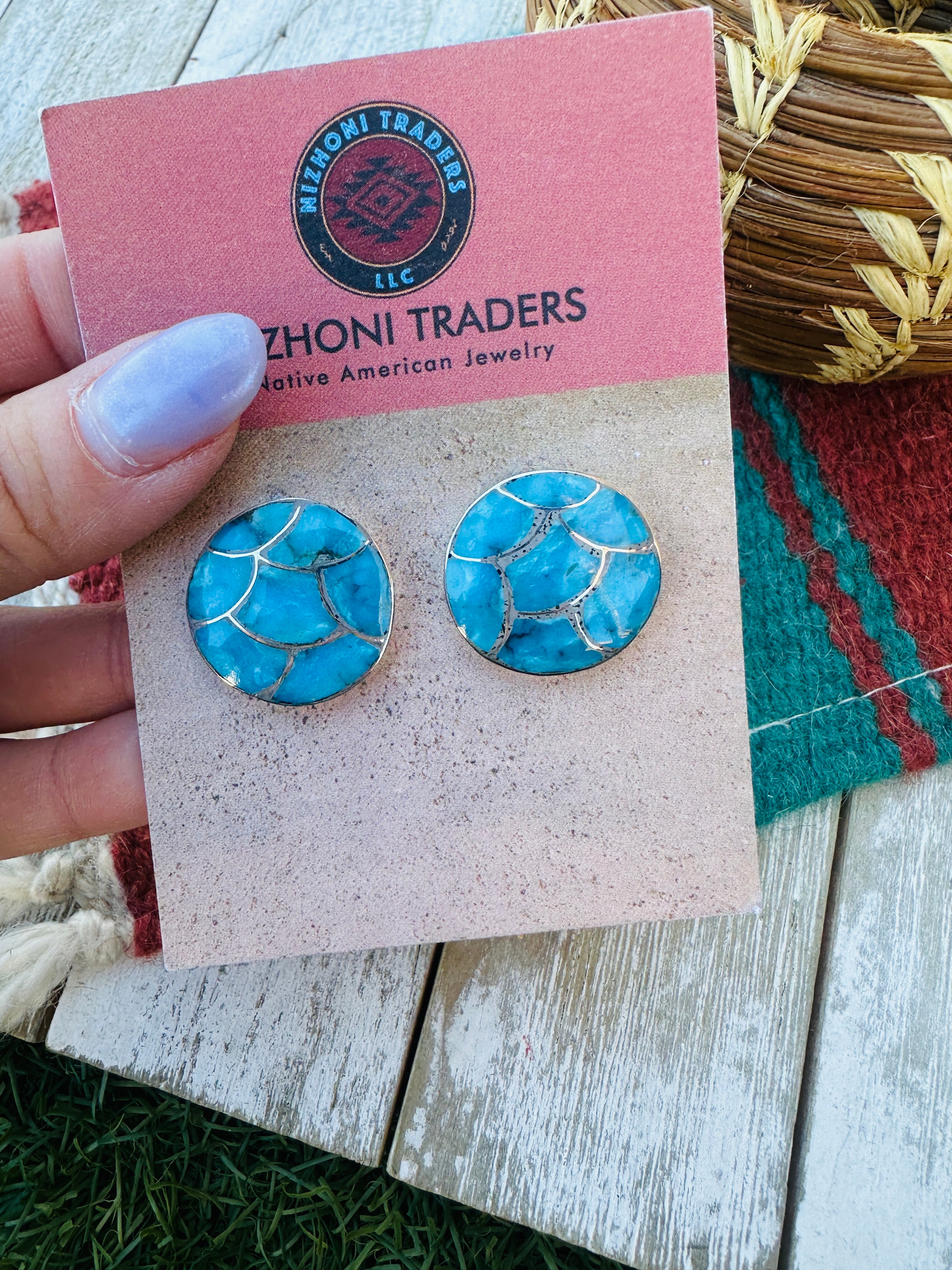 Handcrafted Turquoise & Sterling Silver Inlay Post Earrings