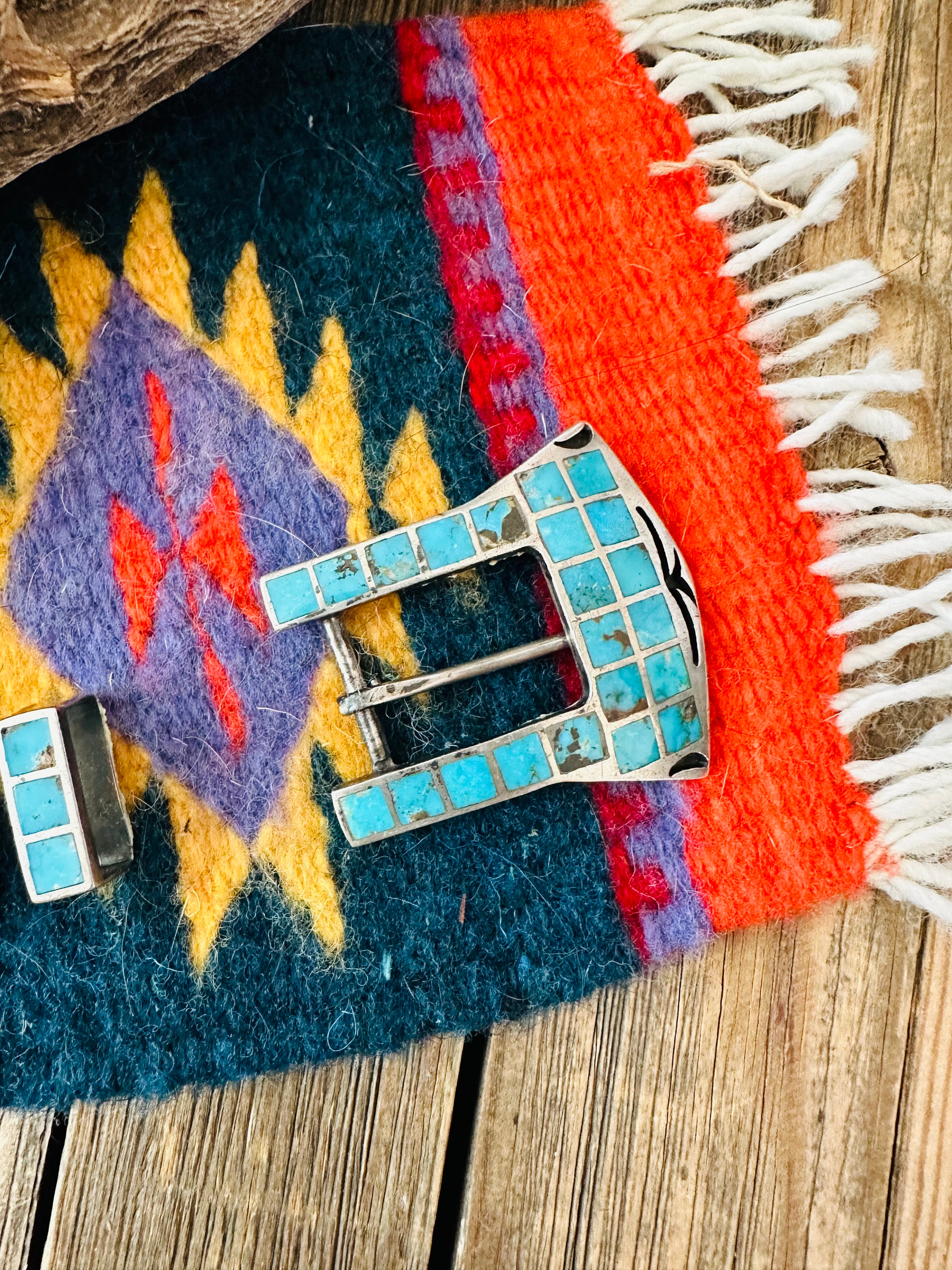 Vintage Navajo Turquoise & Sterling Silver Horse Belt Buckle