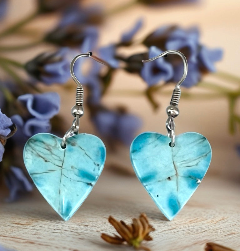 Handcrafted Turquoise Heart Sterling Silver Slab Earrings