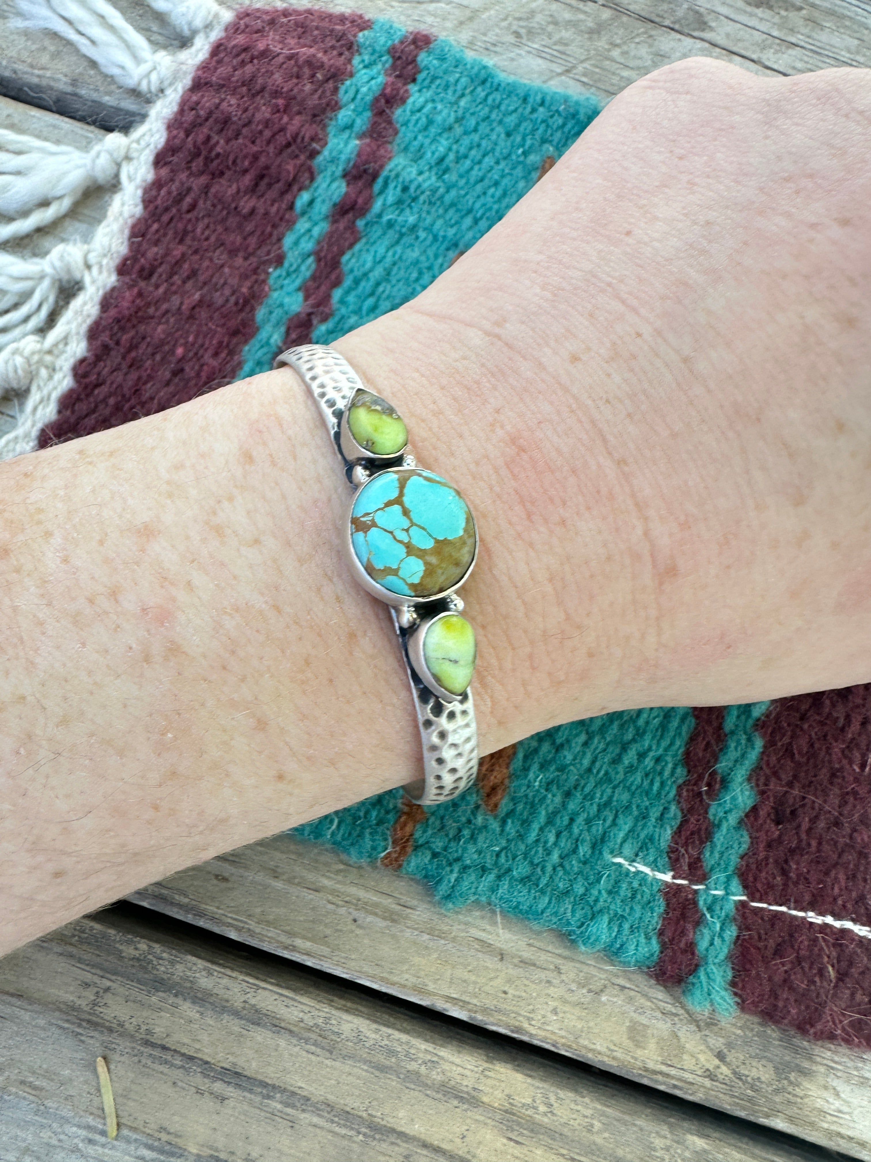 Handmade Sterling Silver, Palomino Turquoise, Number 8 Turquiose Adjustable 3 Stone Cuff Bracelet