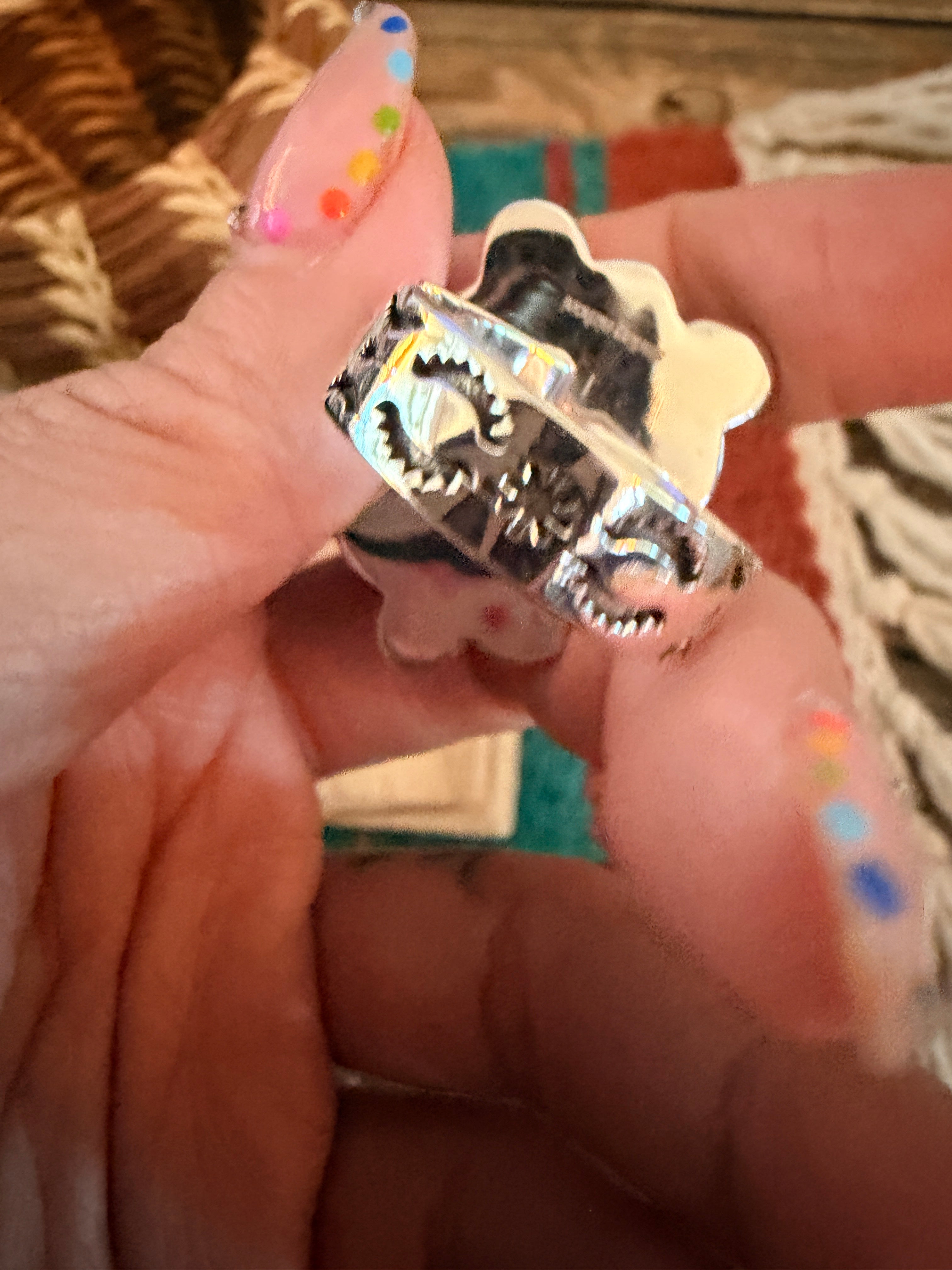 Handmade Sterling Silver Number 8 Turquoise Adjustable Heart Ring Signed Nizhoni