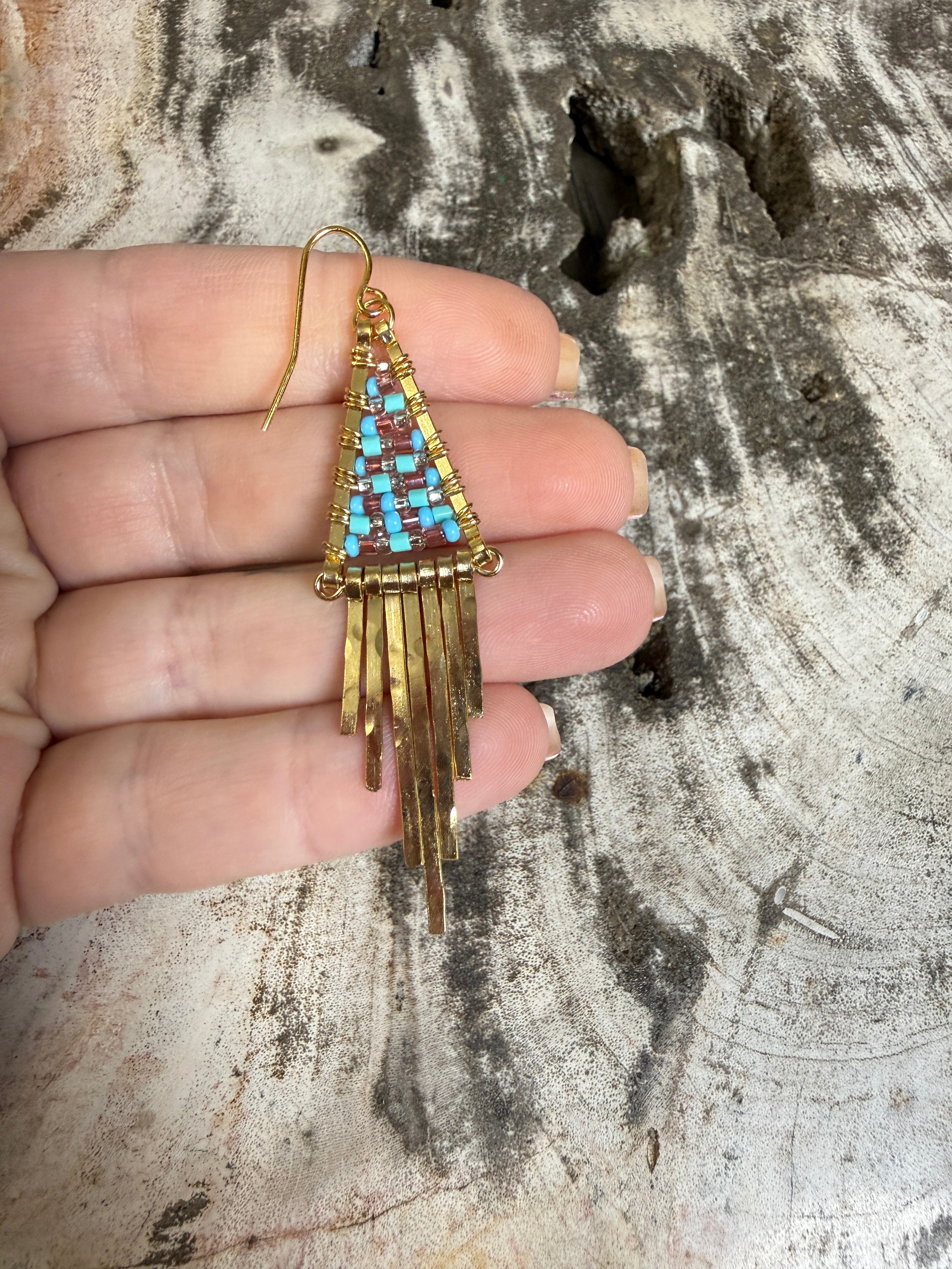 “The Golden Collection” Mixed Fringe Handmade Multi Color Beaded & 14k Gold Plated Earrings
