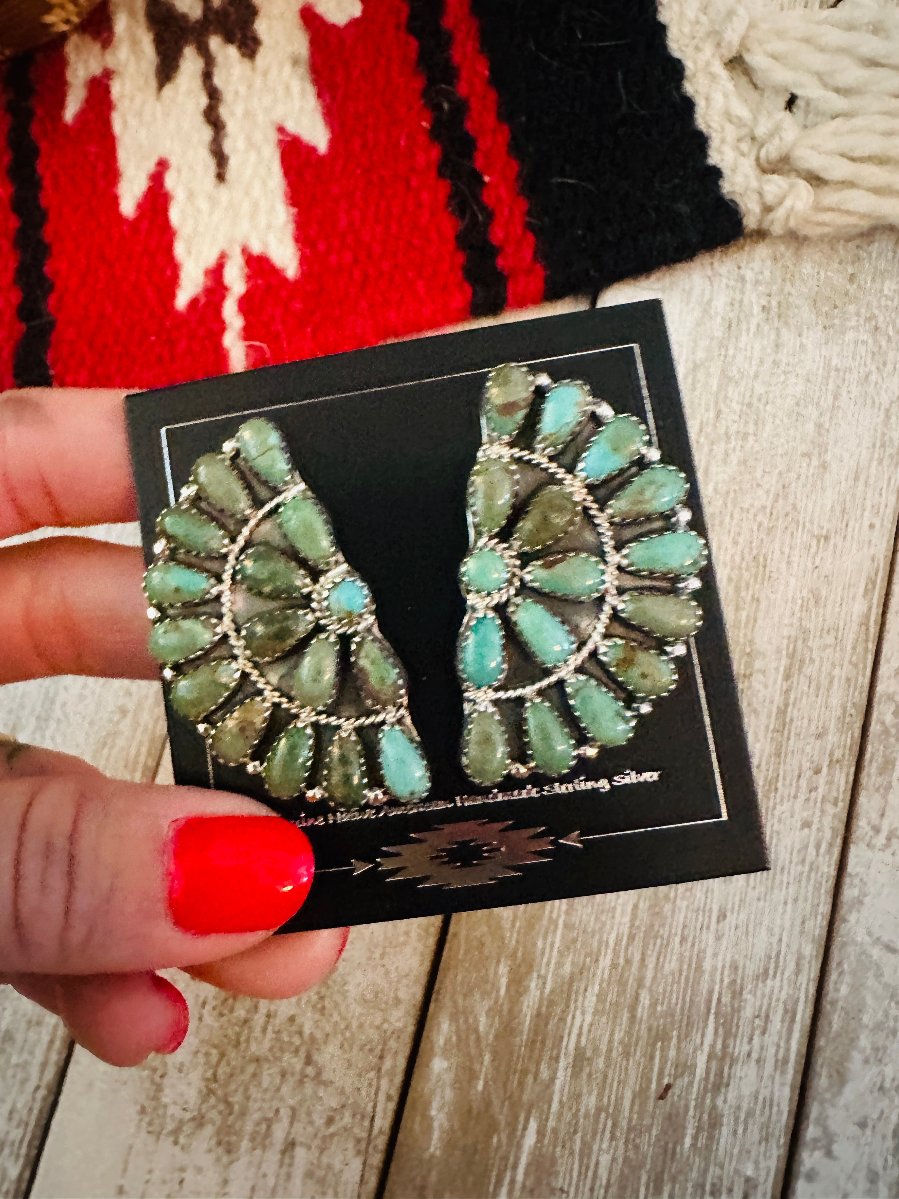 Navajo Sterling Silver & Royston Turquoise Cluster Post Earrings