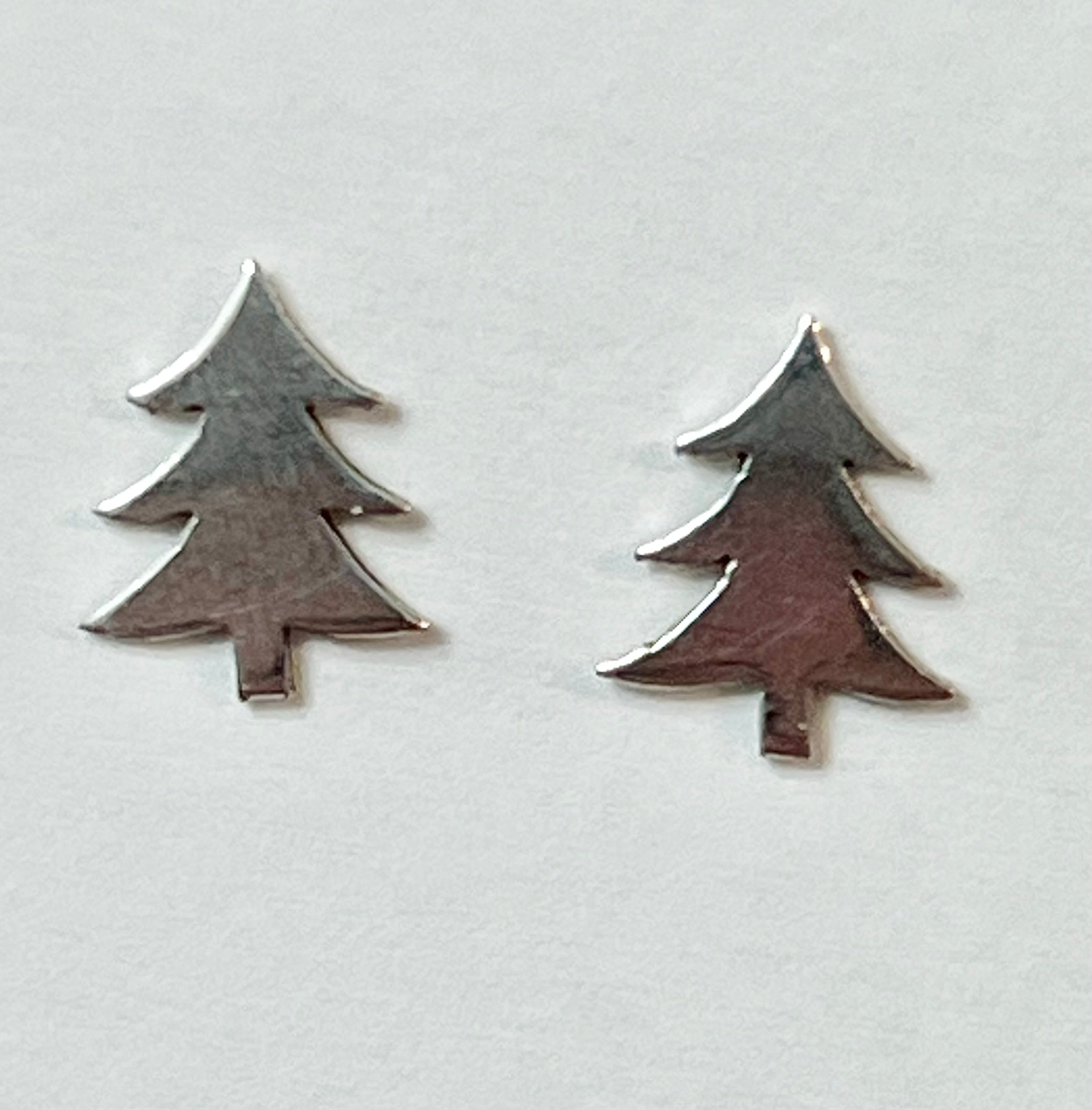 Sterling Silver 3-Branch Christmas Tree Earrings On Post