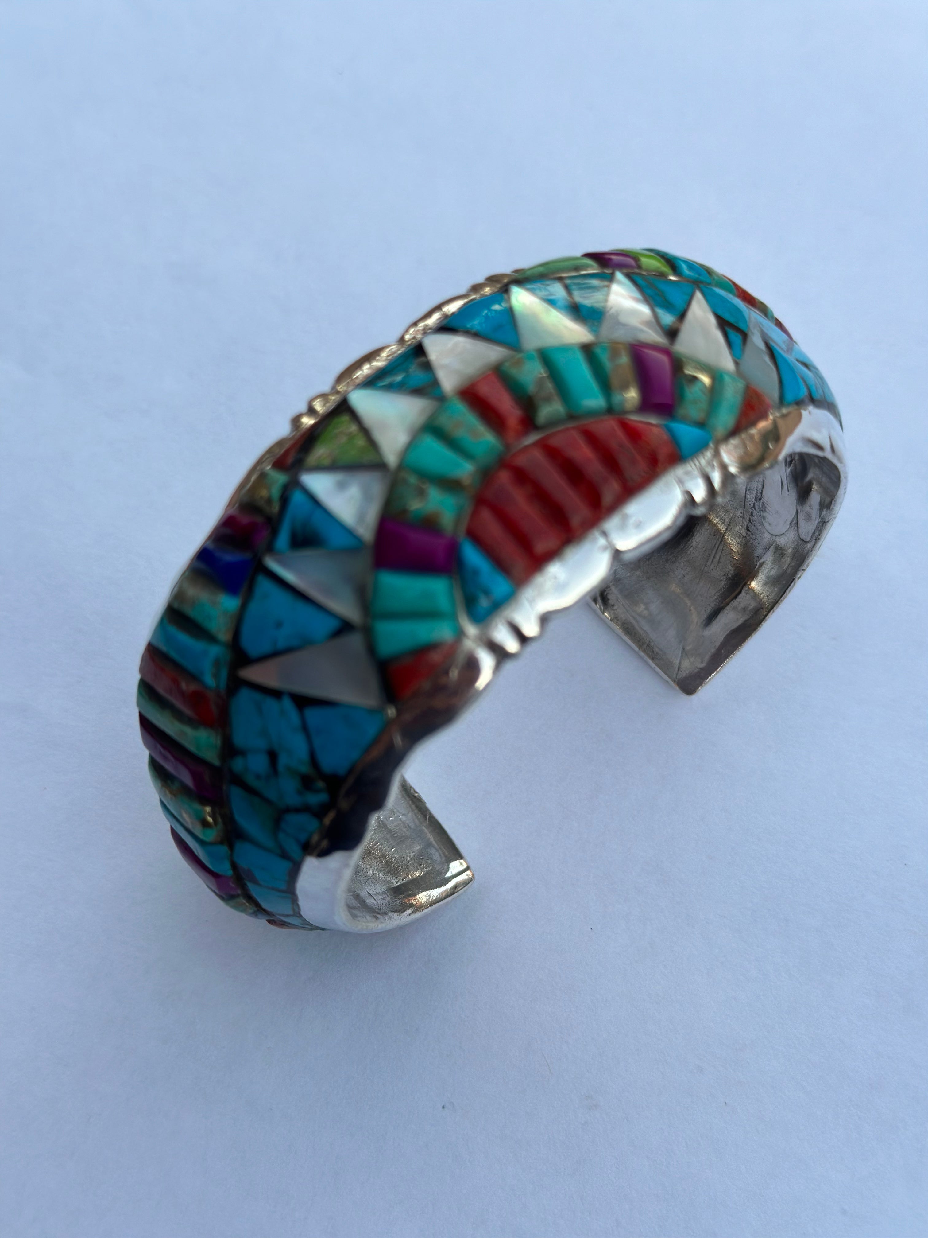 Handmade Sterling Silver Multi Stone Sun Inlay Cuff