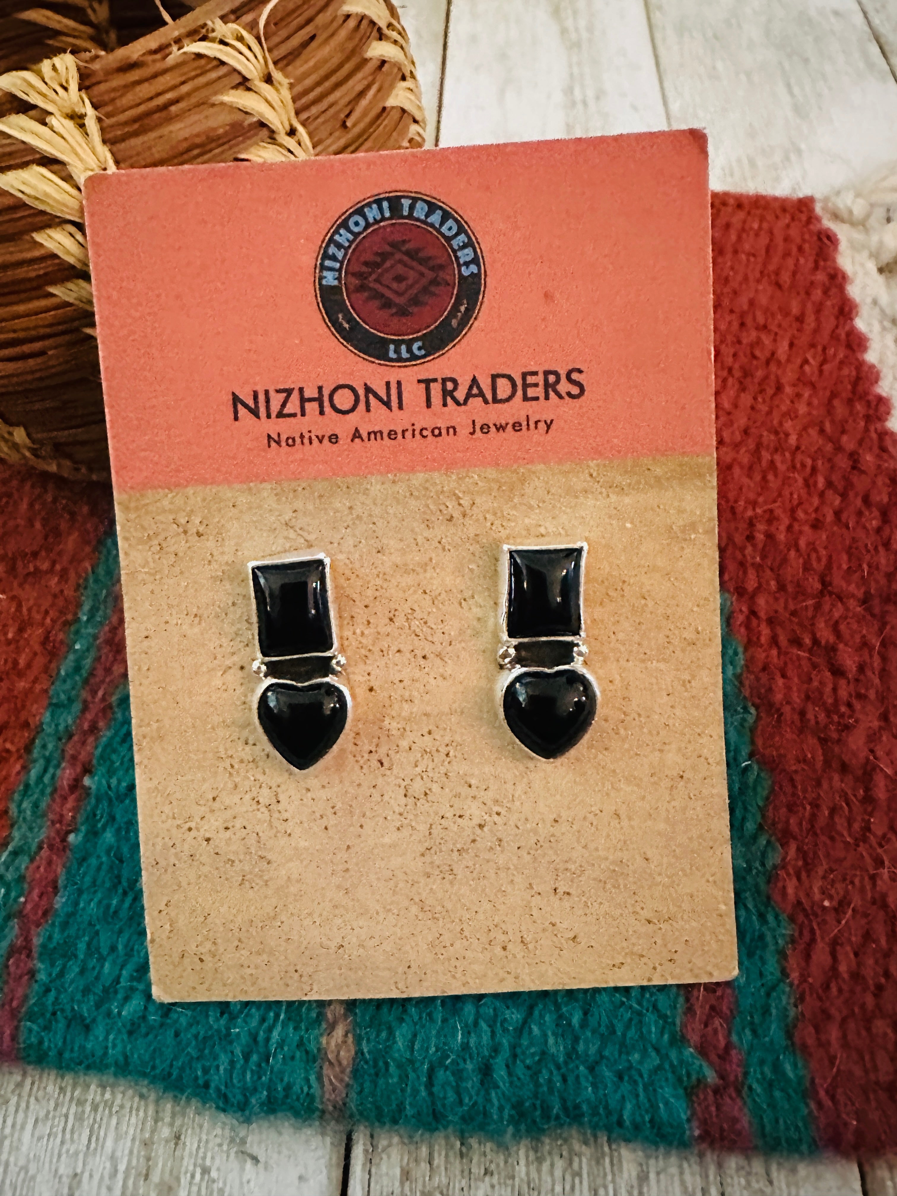 Handcrafted Black Onyx & Sterling Silver Heart Dangle Earrings