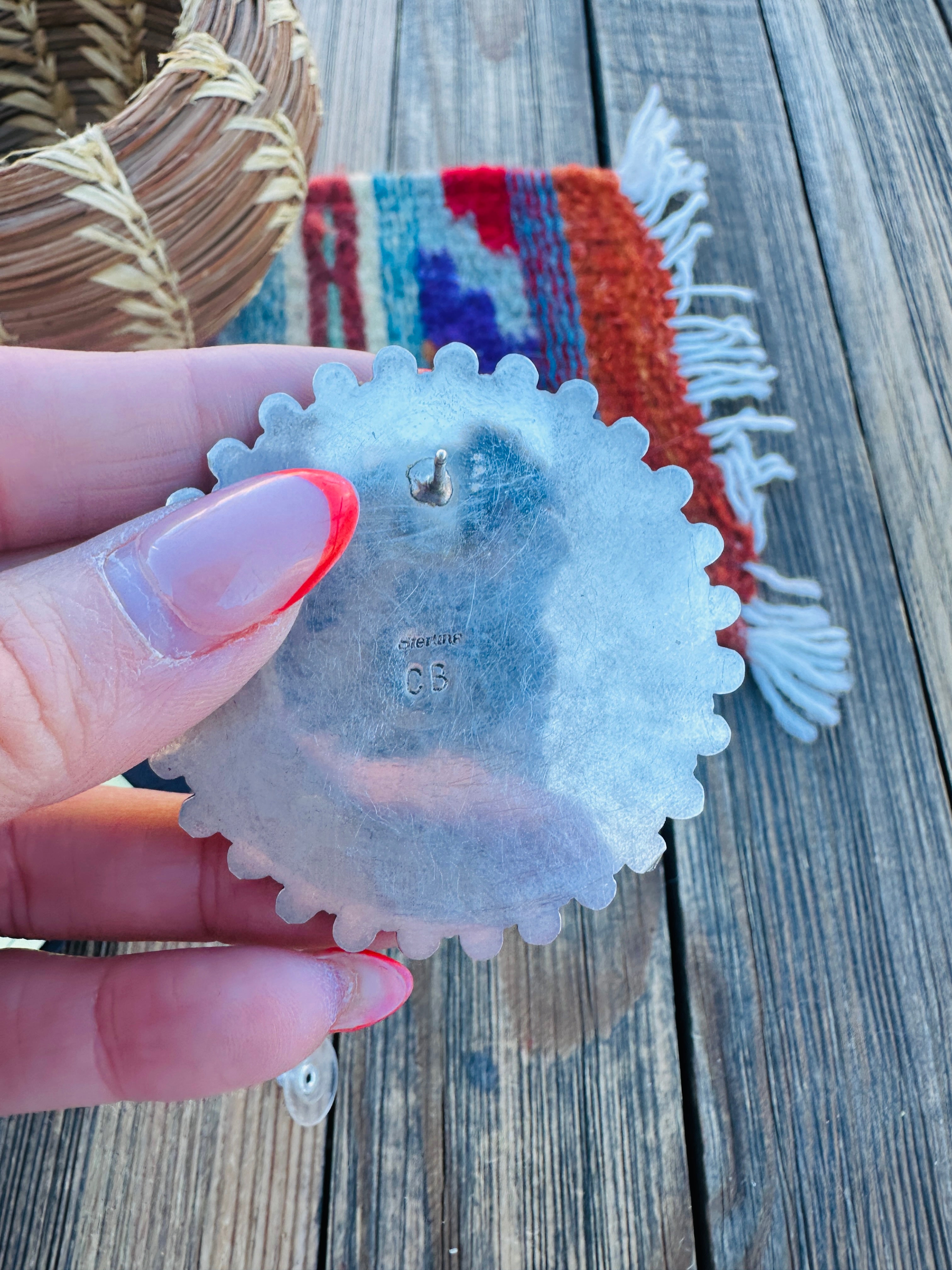 Handcrafted Old Pawn Sterling Silver & Turquoise Cluster Post Earrings