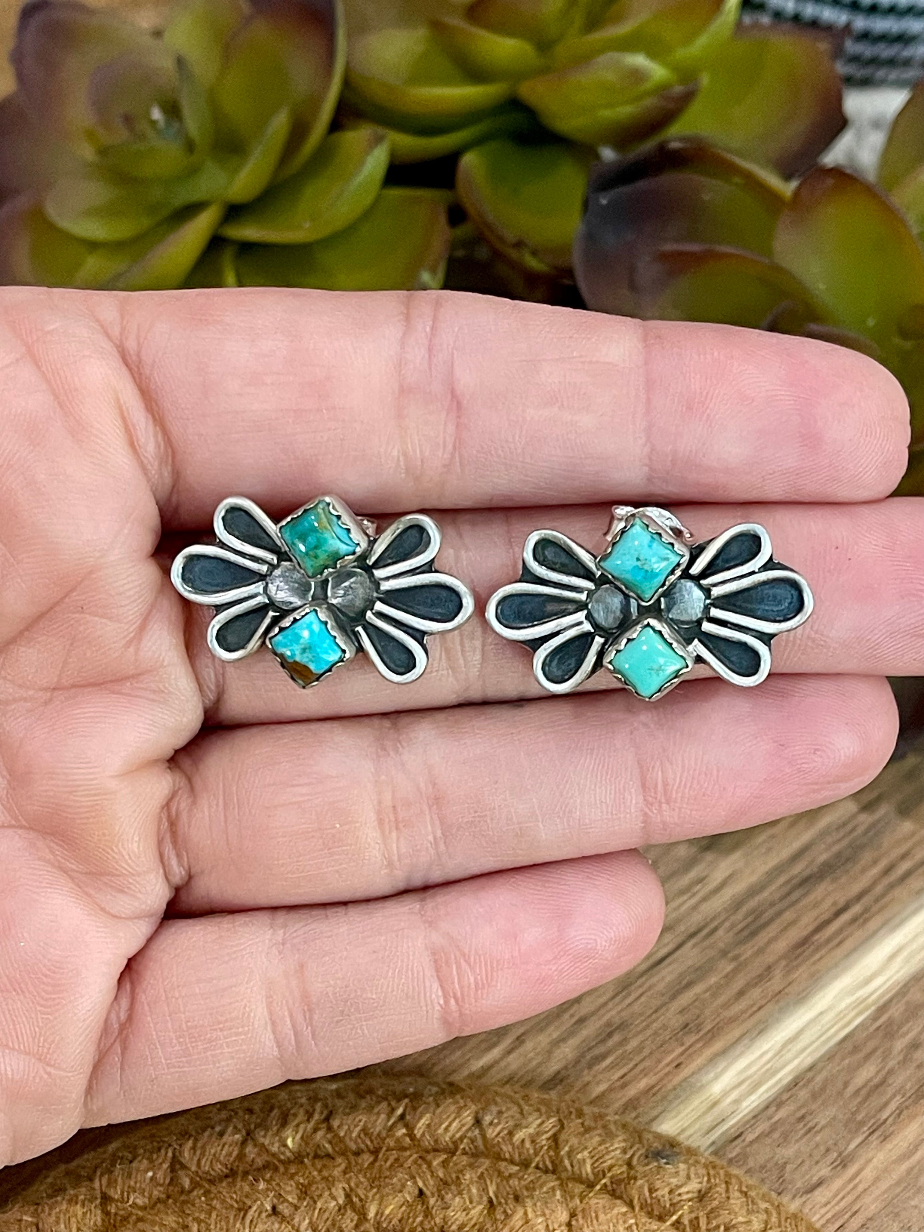 Handmade Sterling Silver & Kingman Turquoise Pendant And Earring Set