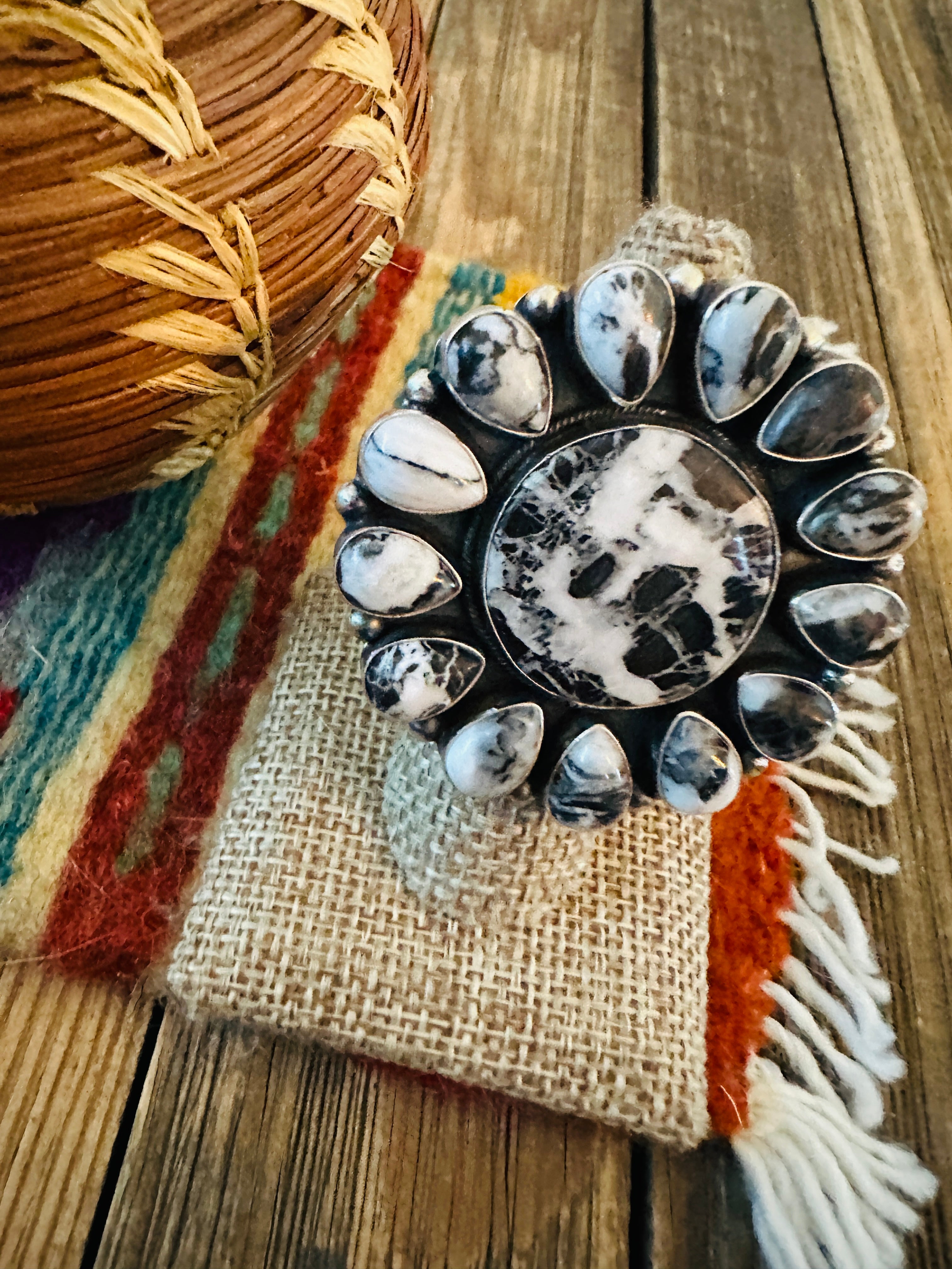Handcrafted White Buffalo & Sterling Silver Ring Size 9