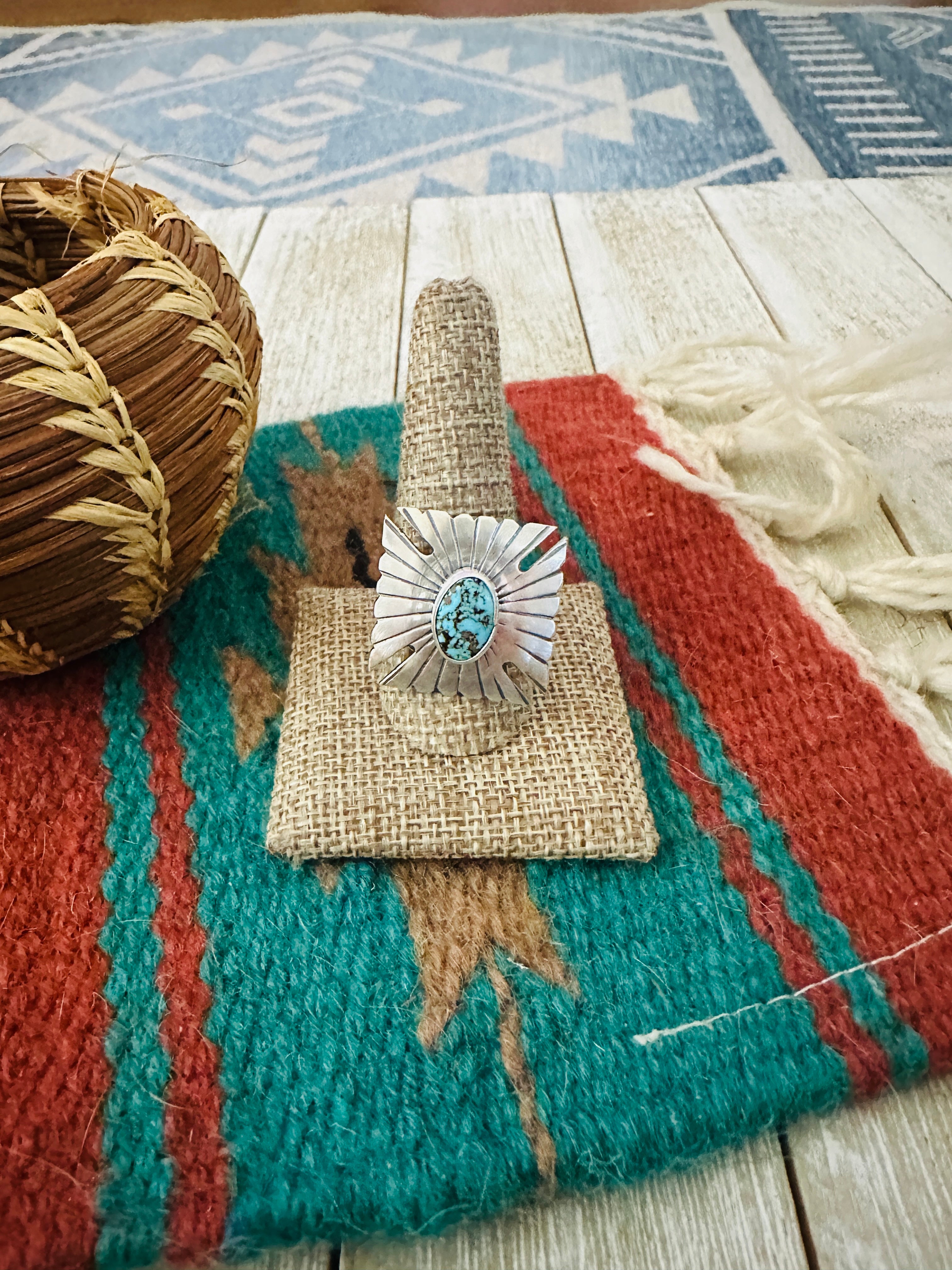 Handcrafted Turquoise & Sterling Silver Adjustable Concho Ring