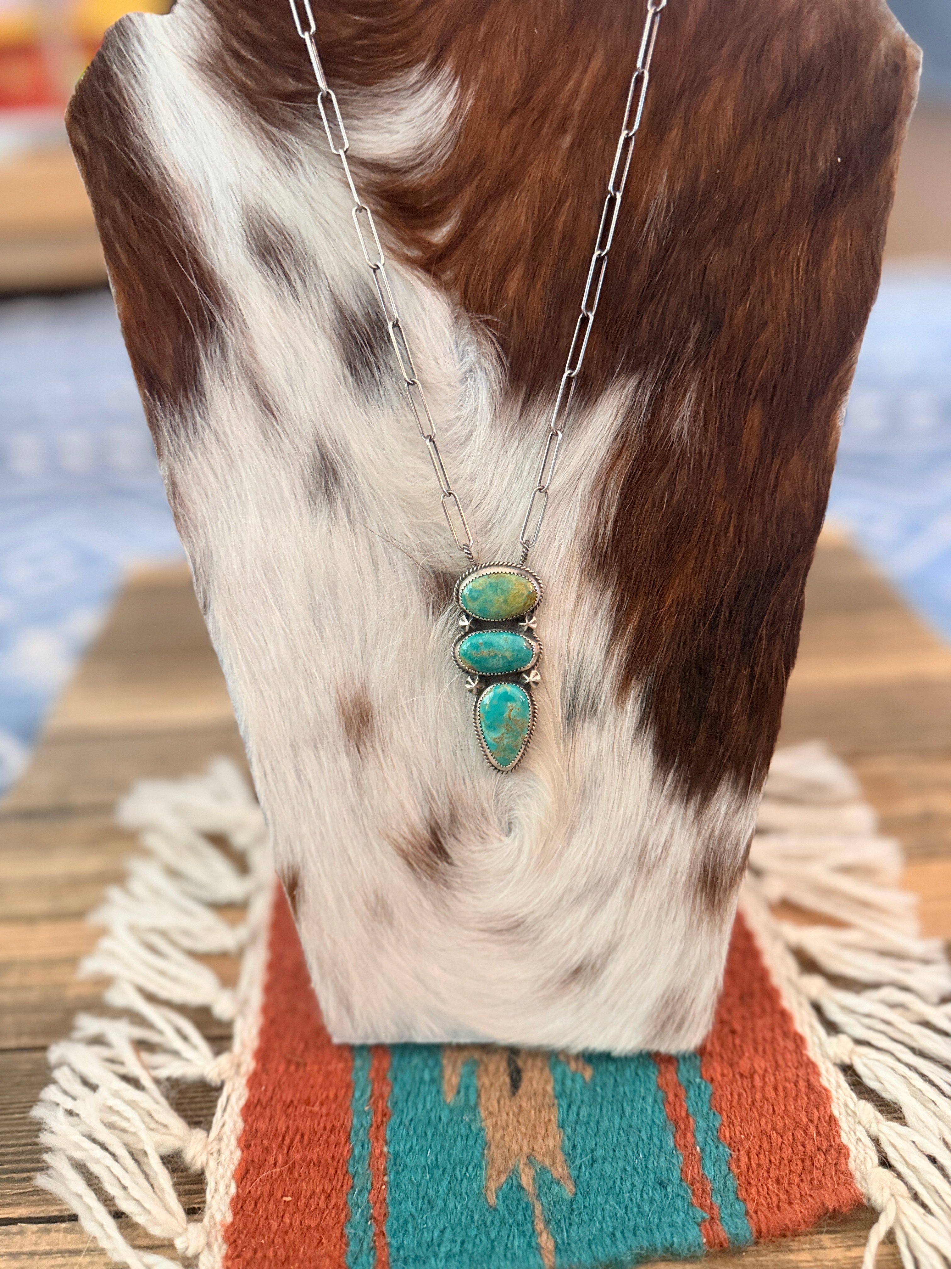 Handmade Sterling Silver & Tyrone Turquoise Necklace