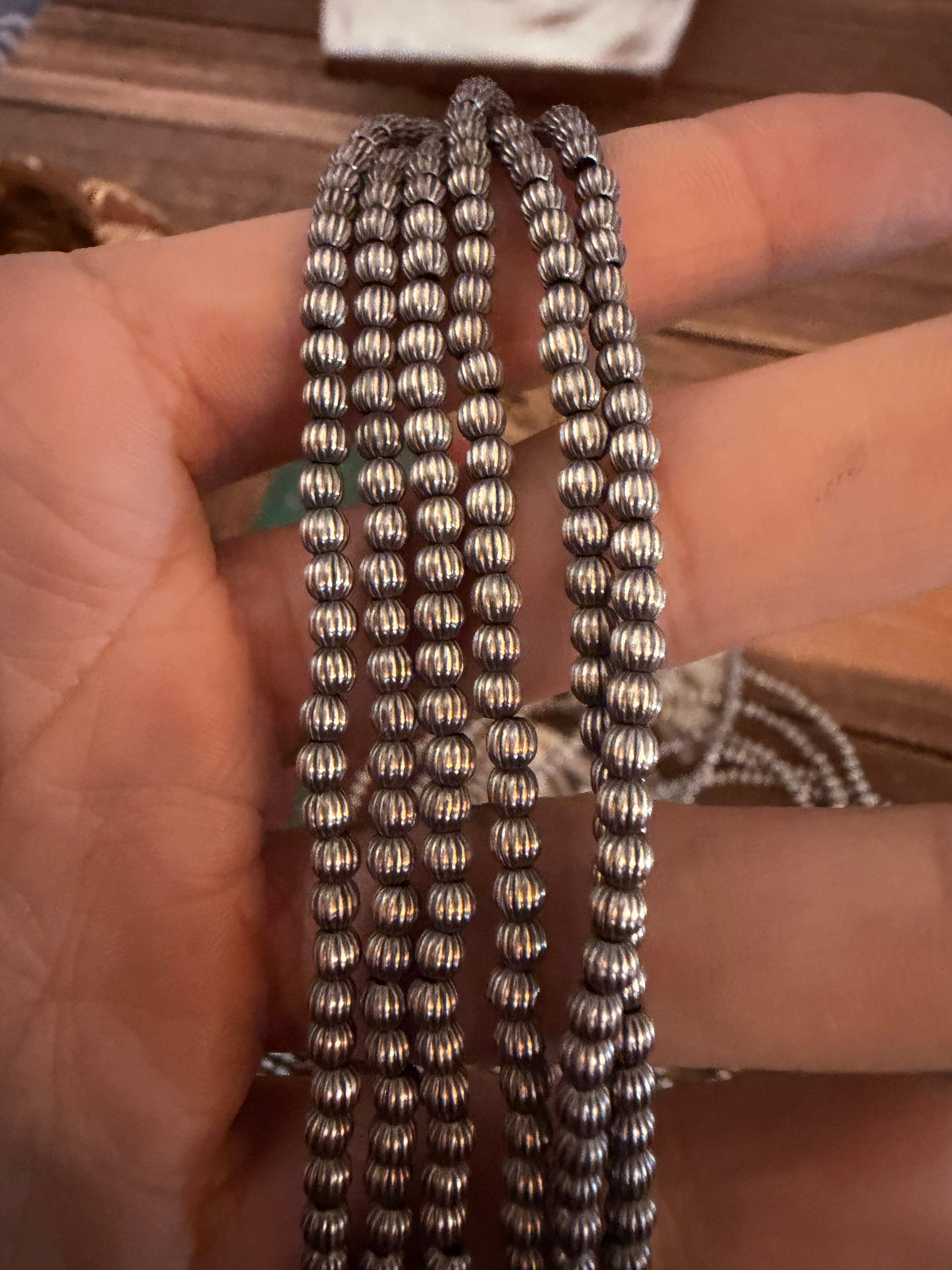 Handcrafted Sterling Silver Pearl 60” Six-Strand Melon Bead Necklace