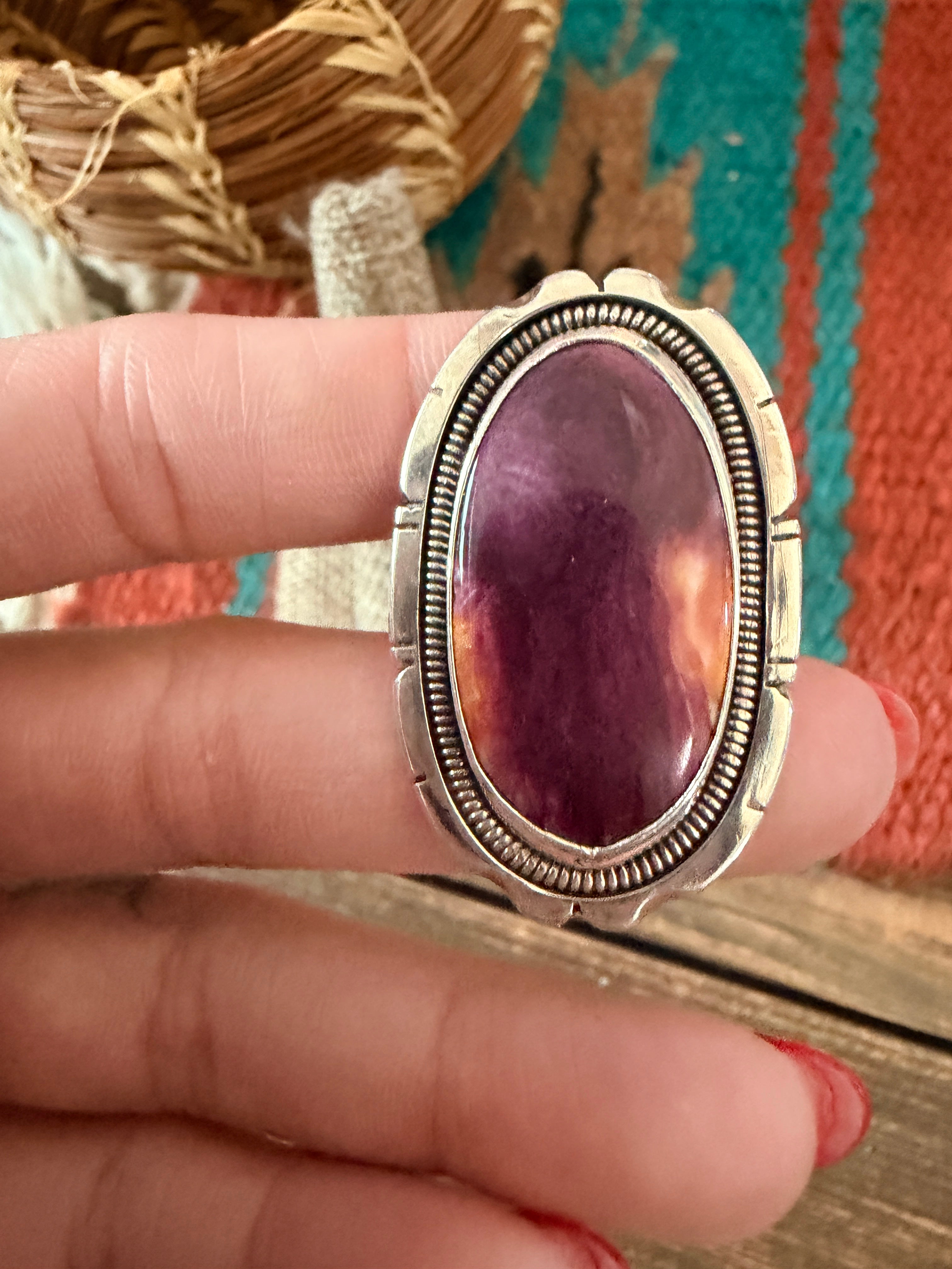 Handcrafted Purple Spiny & Sterling Silver Ring Size 9 by Wydell Billie