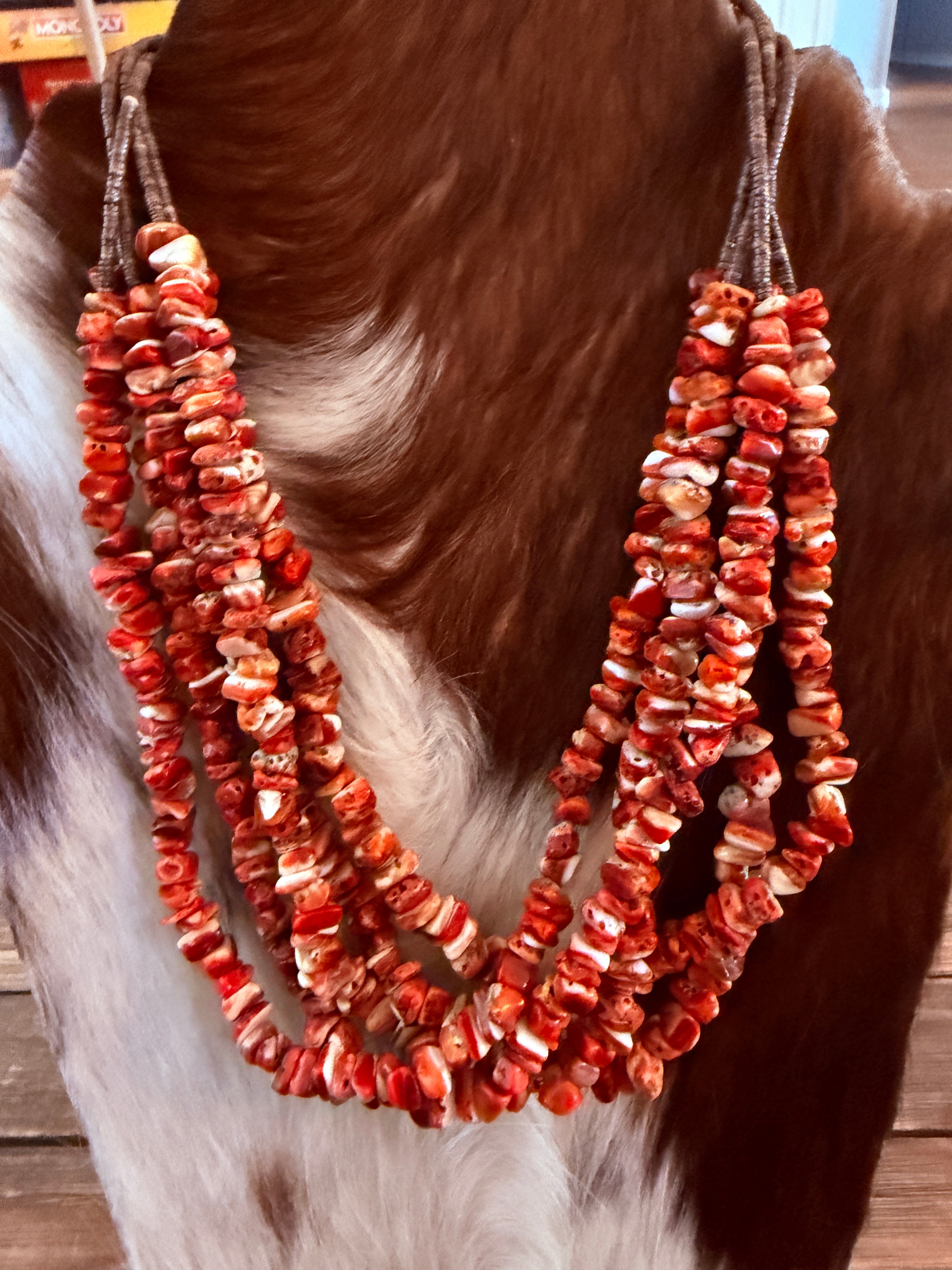 Old Pawn Handcrafted Spiny Oyster, Heishi & Sterling Silver Five-Strand Beaded 18” Necklace