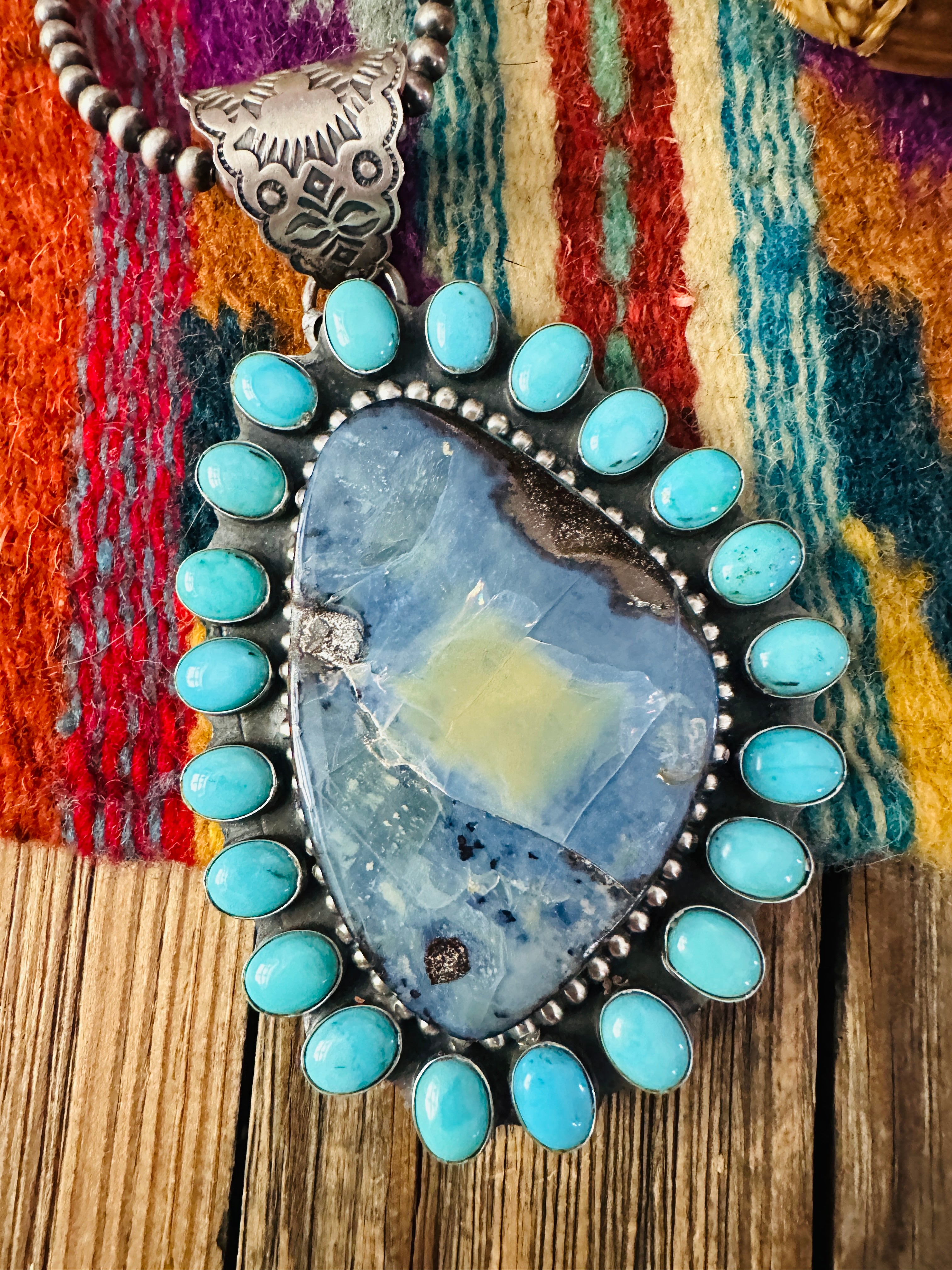 Handcrafted Sterling Silver, Opal and Turquoise Cluster Pendant