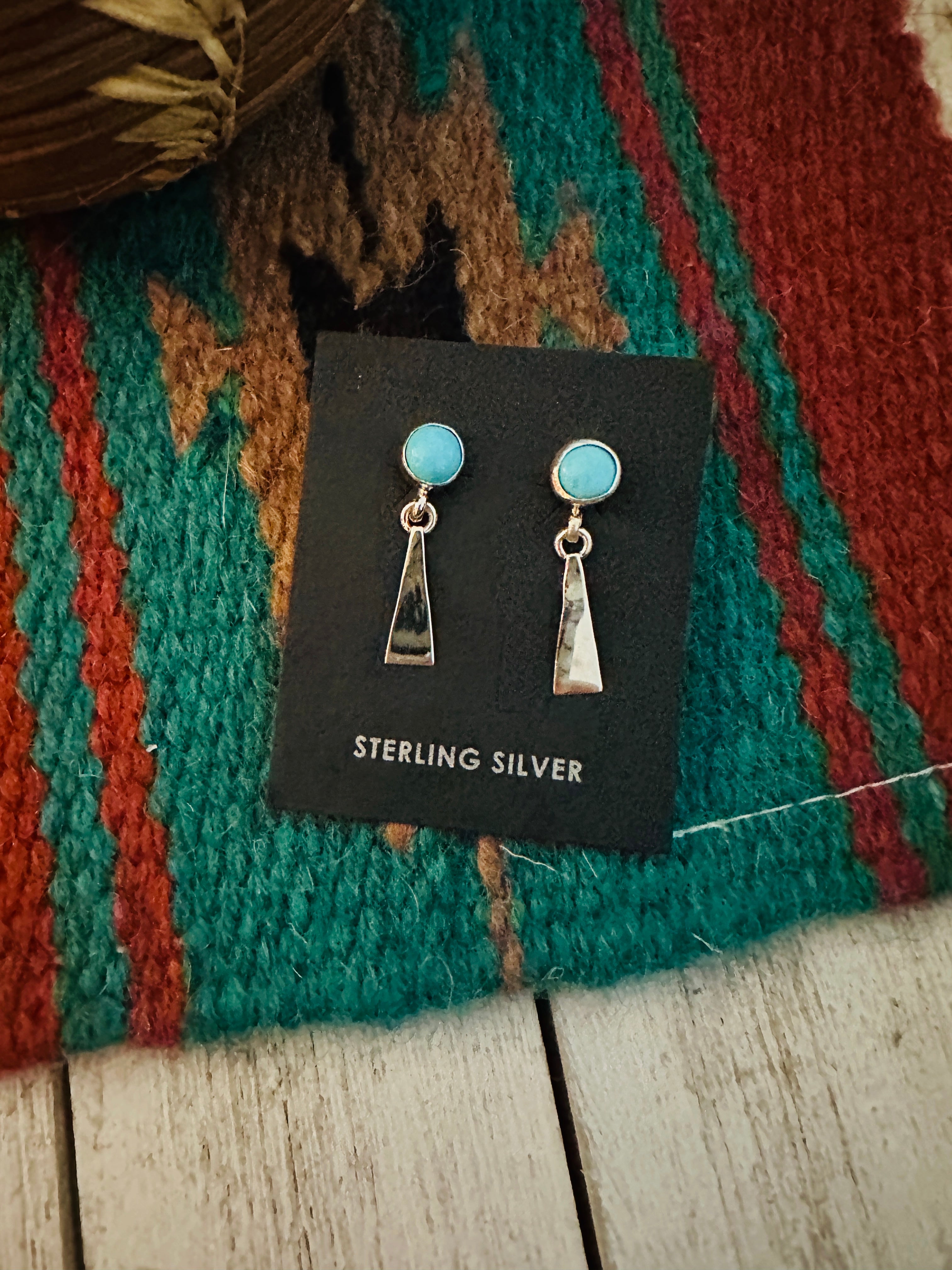 Navajo Turquoise & Sterling Silver Triangle Dangle Earrings