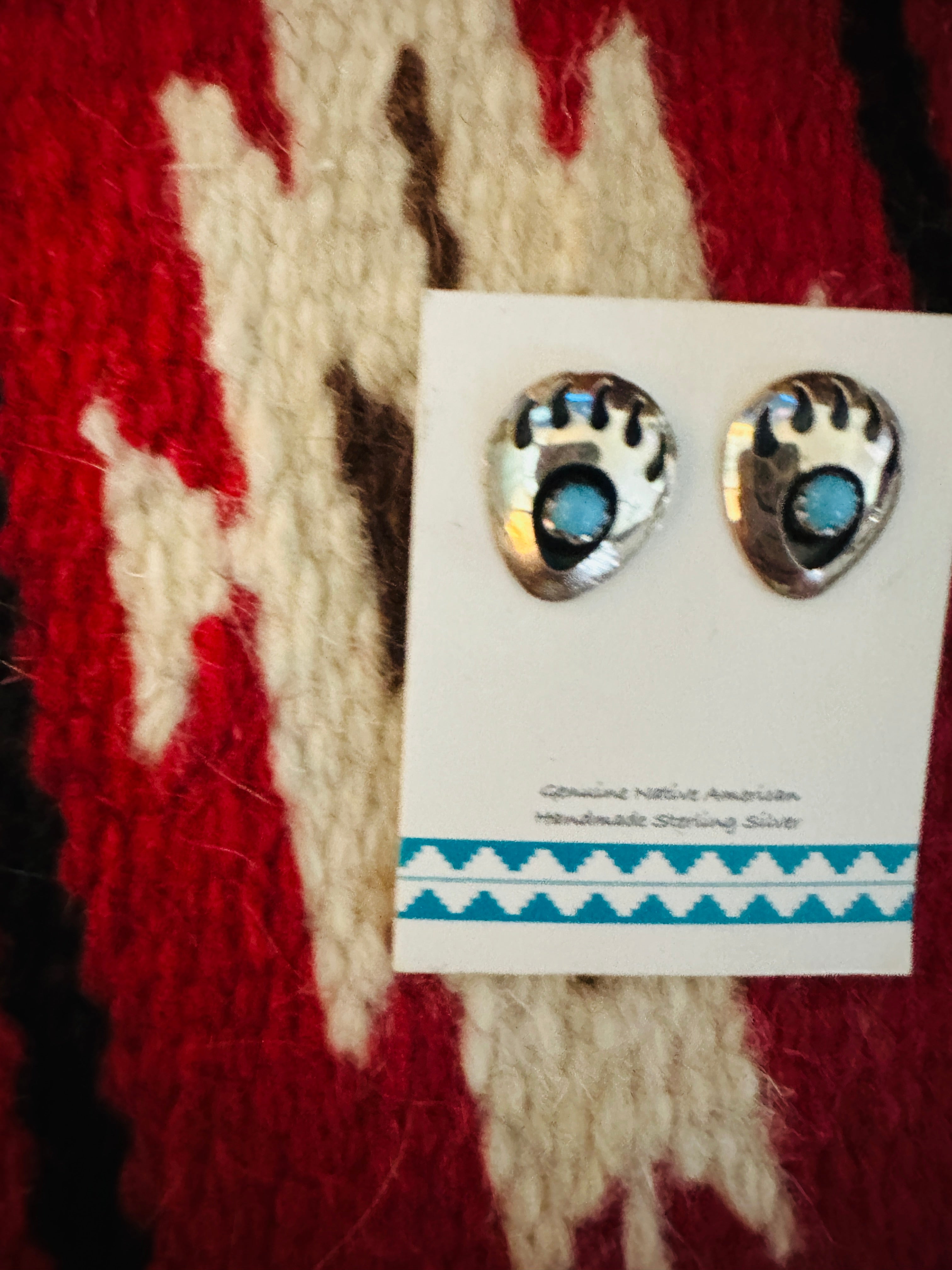 Navajo Sterling Silver And Turquoise Bear Paw Post Earrings