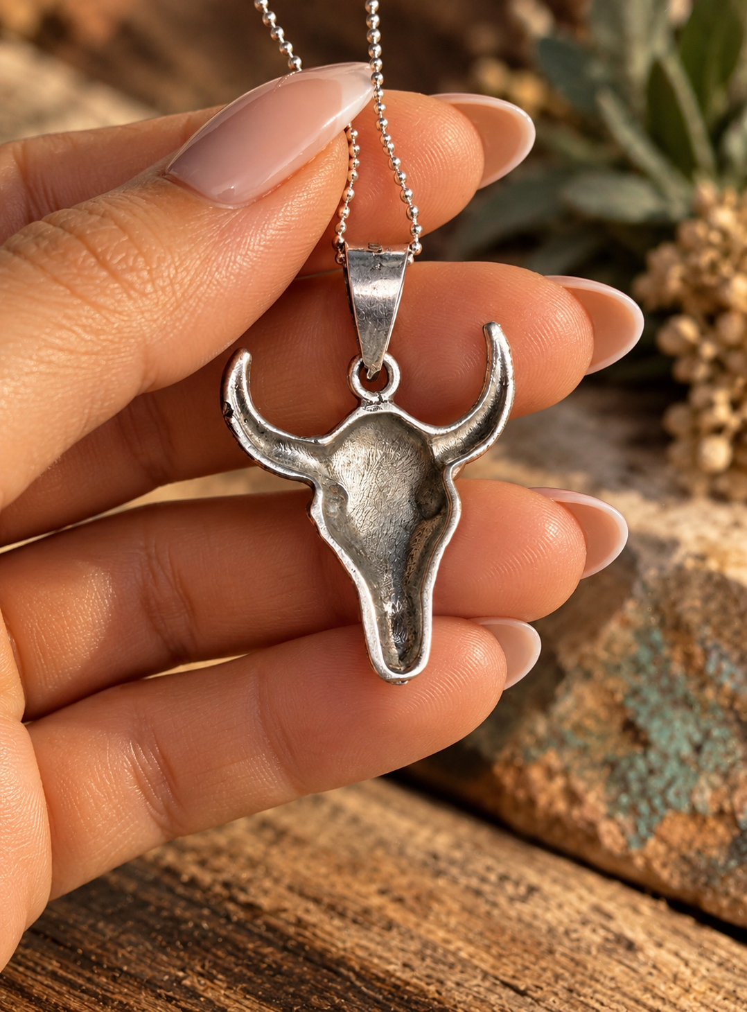 Sterling Silver Steer Head Necklace- Lg