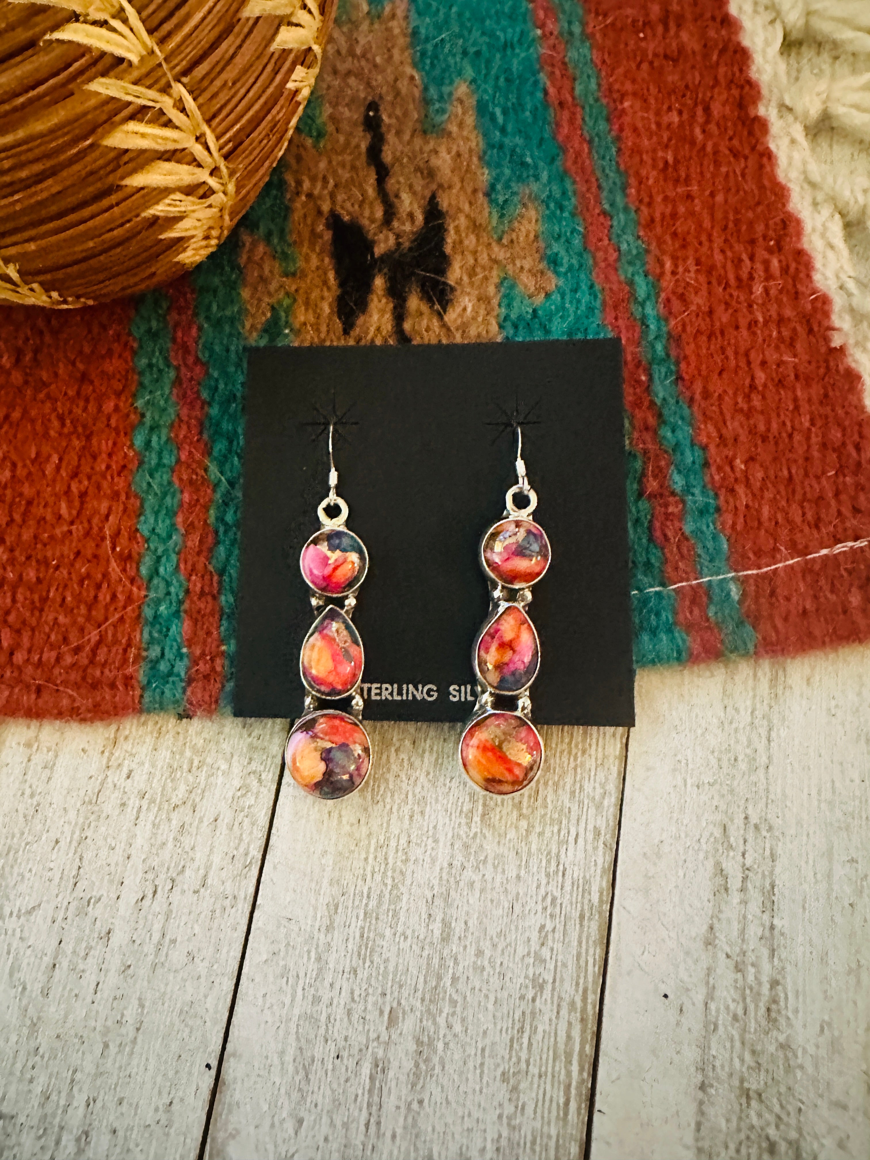 Navajo Sterling Silver & Pink Dream Mojave Dangle Earrings