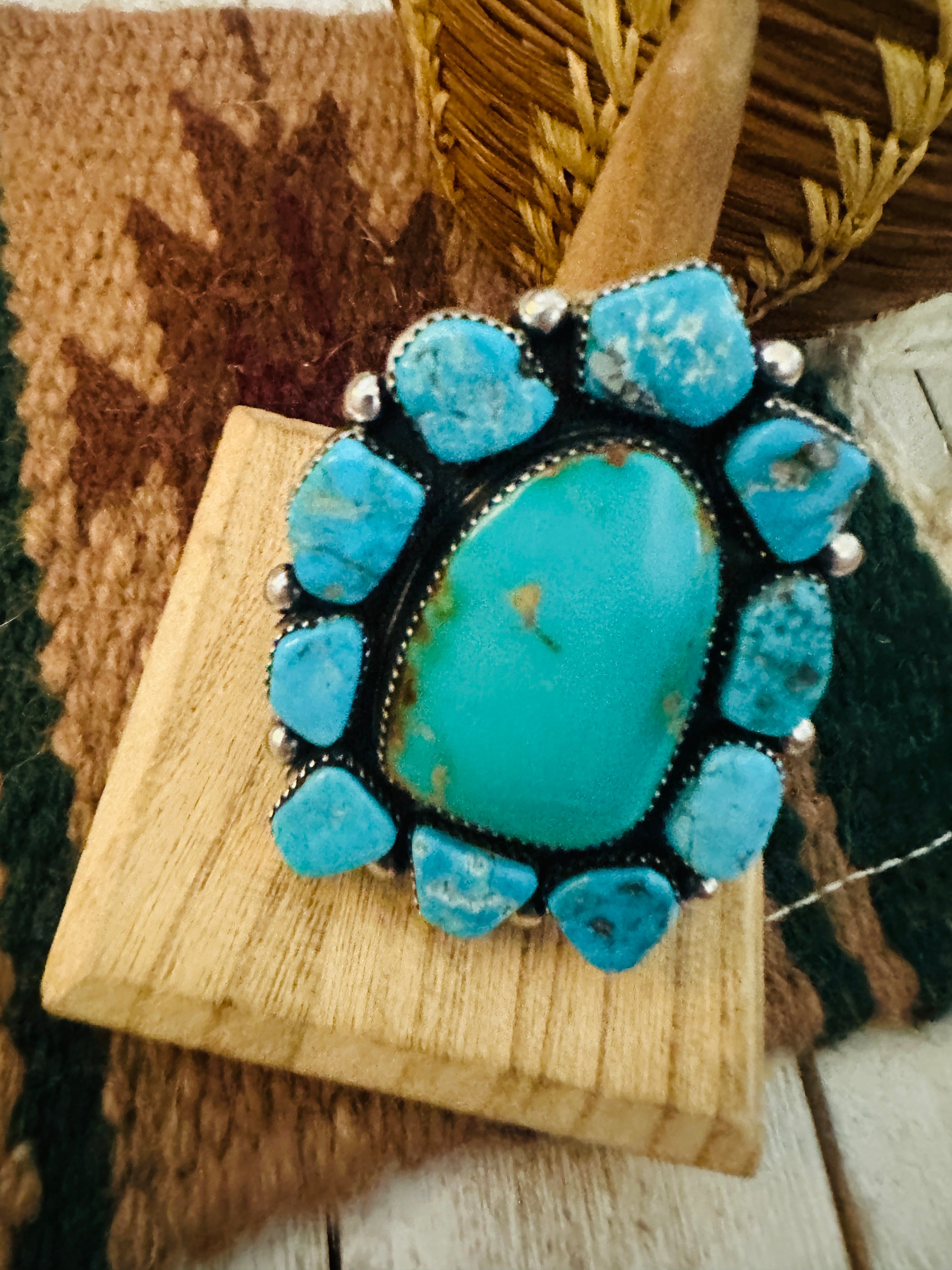 Navajo Sterling Silver & Kingman Turquoise Adjustable Ring