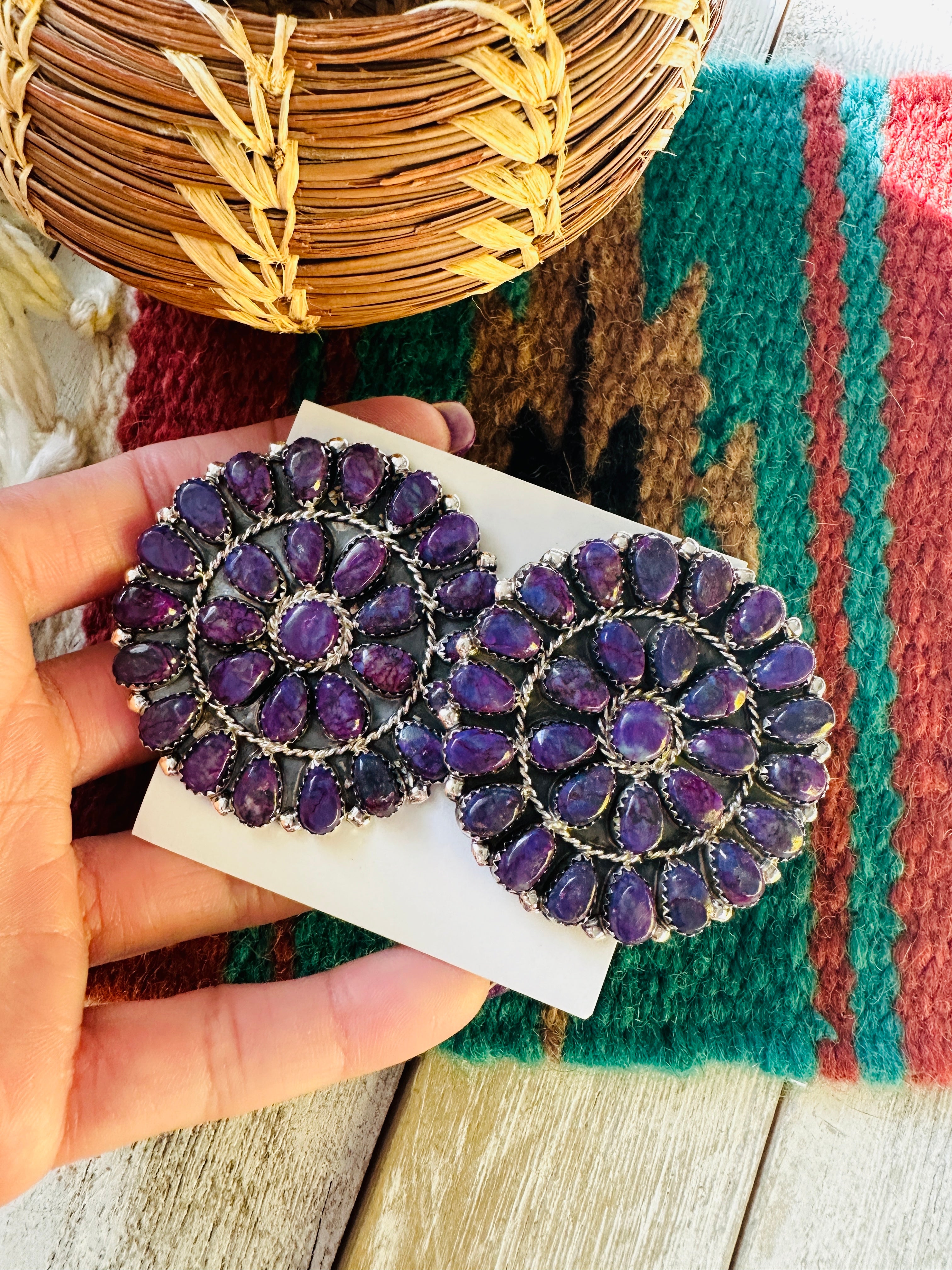 Navajo Purple Mojave And Sterling Silver Cluster Post Earrings