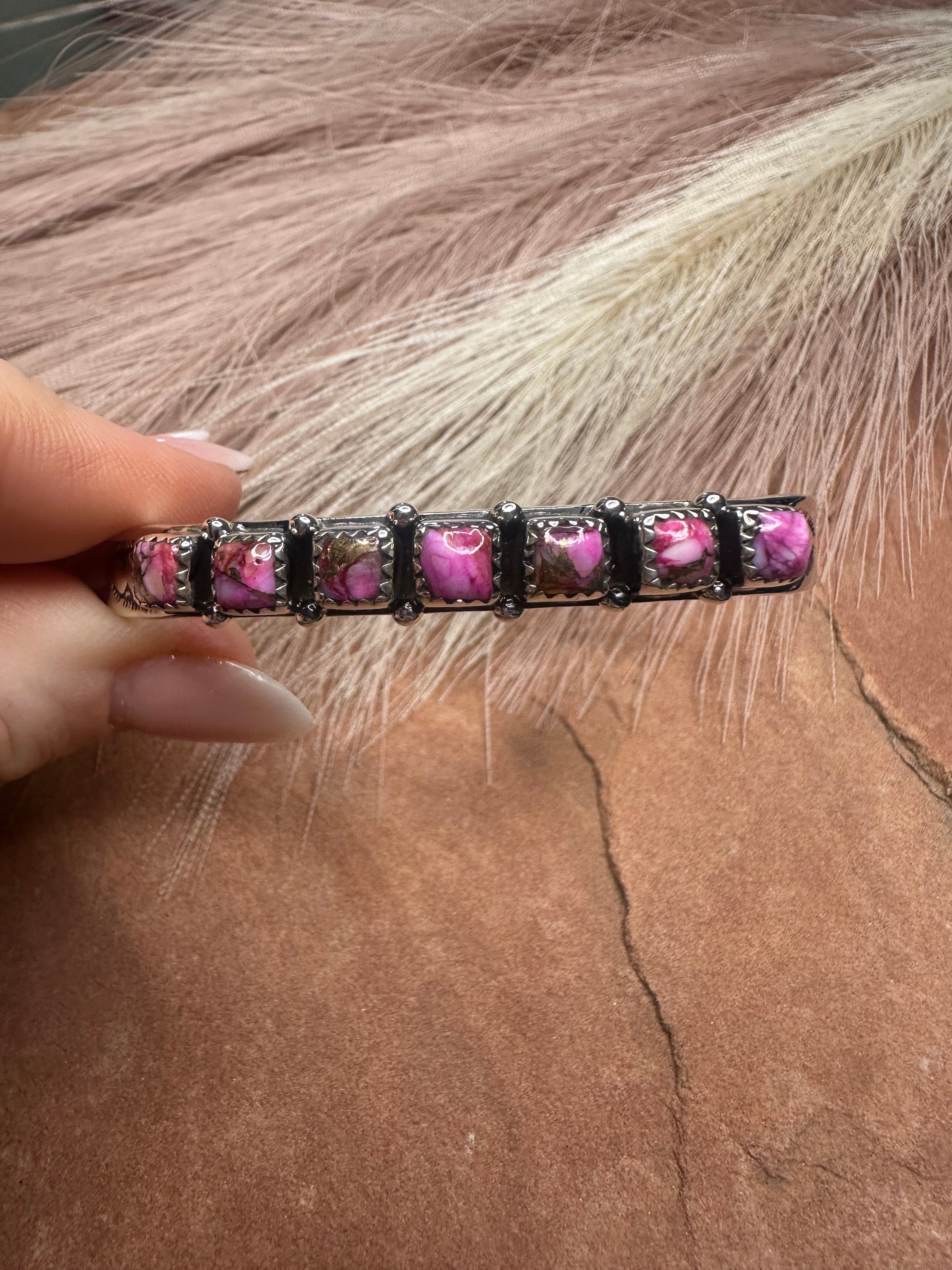 Handmade Sterling Silver & Pink Dream Mojave Adjustable Cuff Bracelet