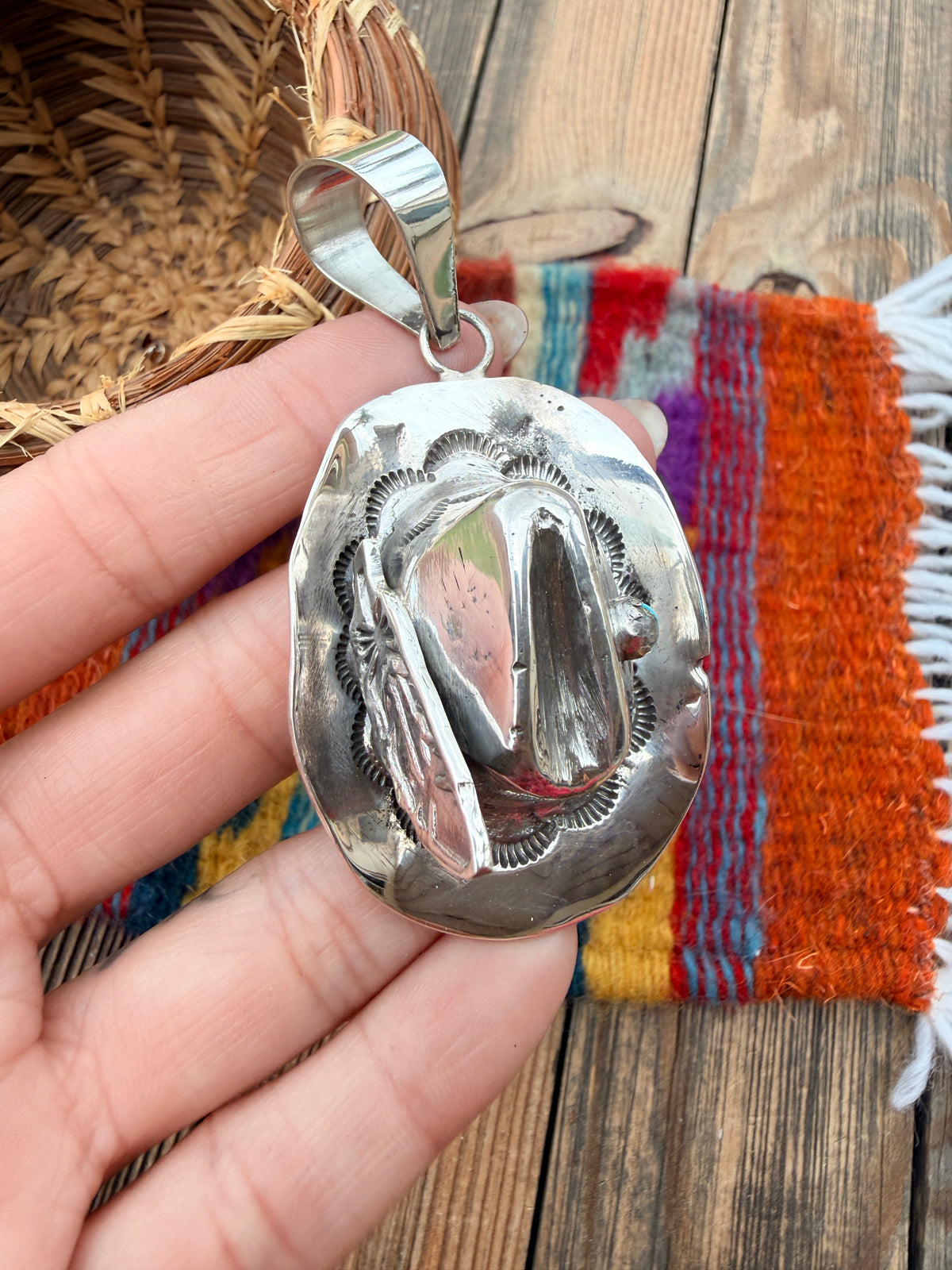 Handcrafted Turquoise & Sterling Silver Cowboy Hat Pendant