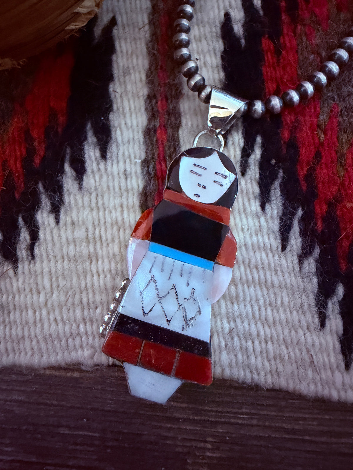 Handcrafted Sterling Silver & Multi Stone Inlay Maiden Girl Pendant