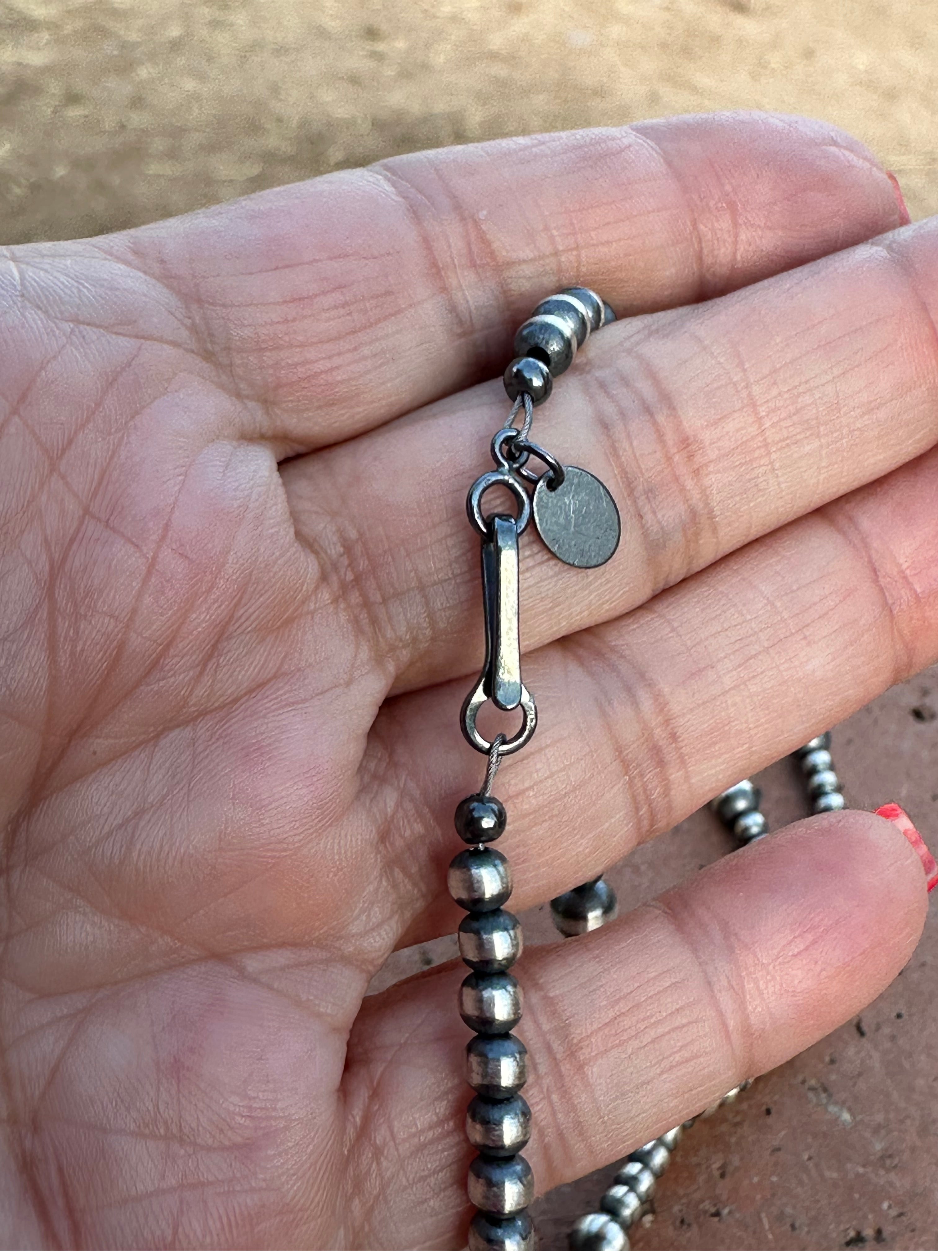 Handcrafted Sterling Silver Pearl Beaded Bow Tie 4-8mm Beaded Necklace 16 inches long