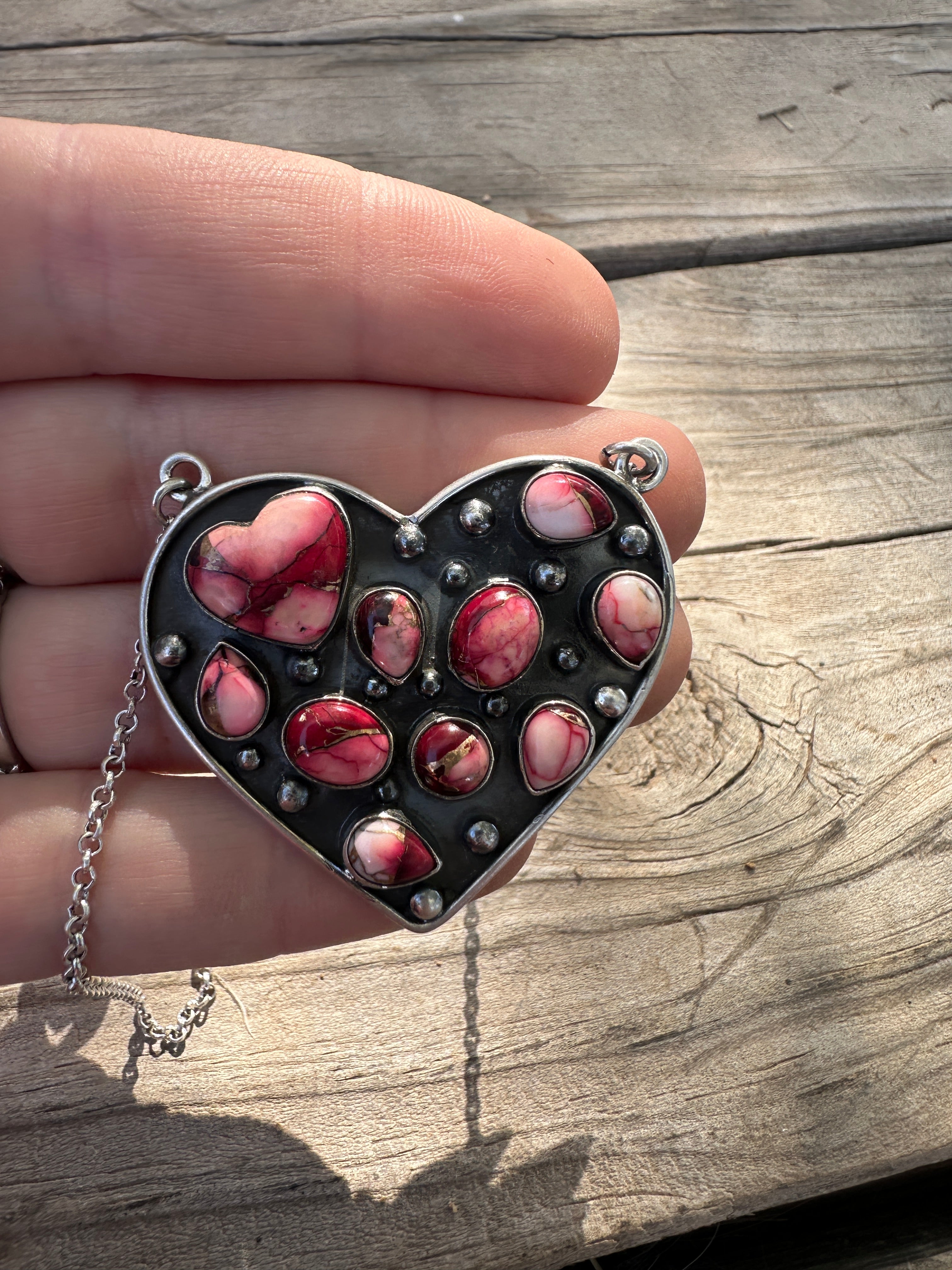 Beautiful Handmade Sterling Silver Dahlia Rose Heart Necklace