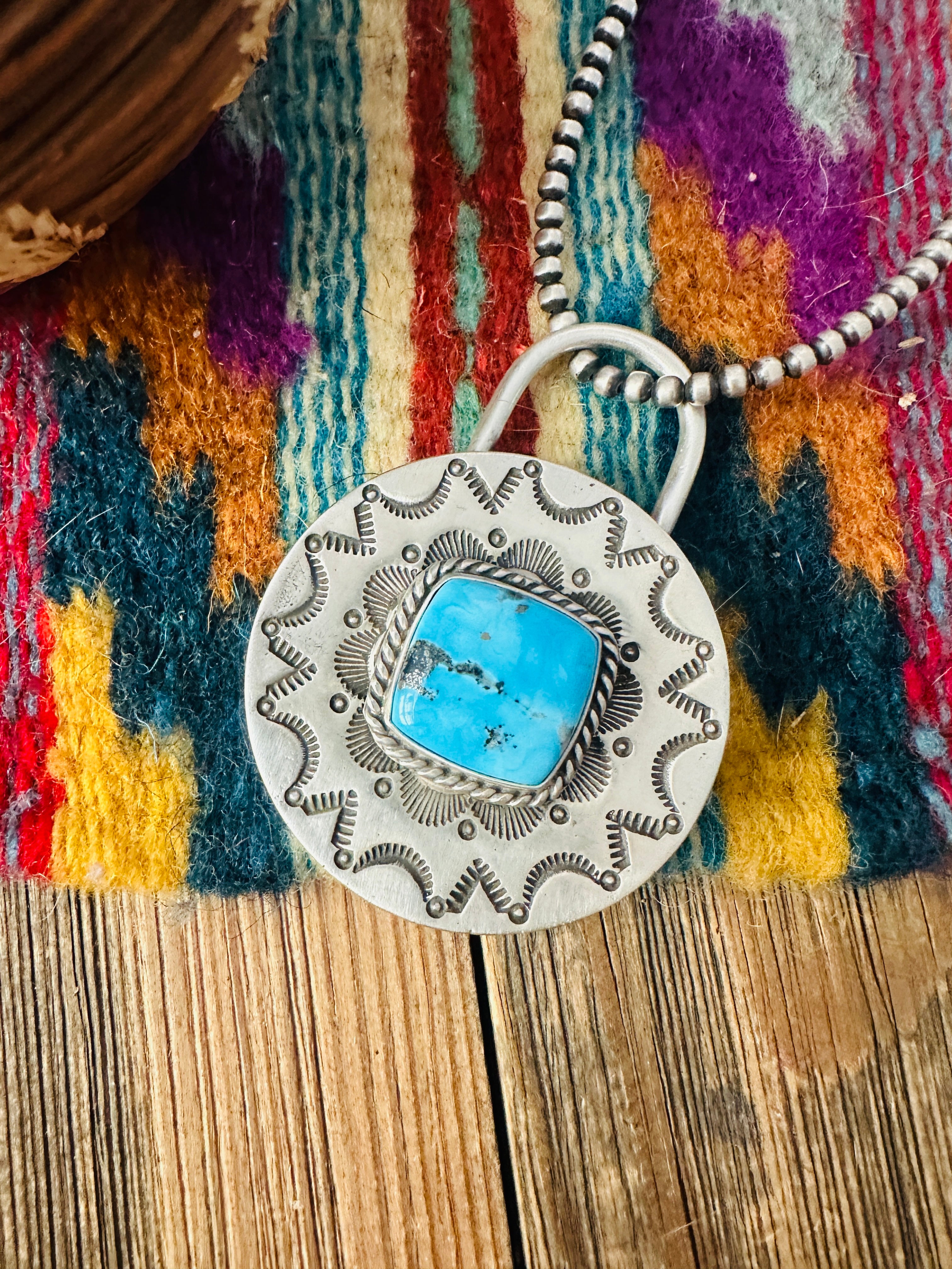 Handcrafted Turquoise & Sterling Silver Locket Style Pendant by Charles Johnson