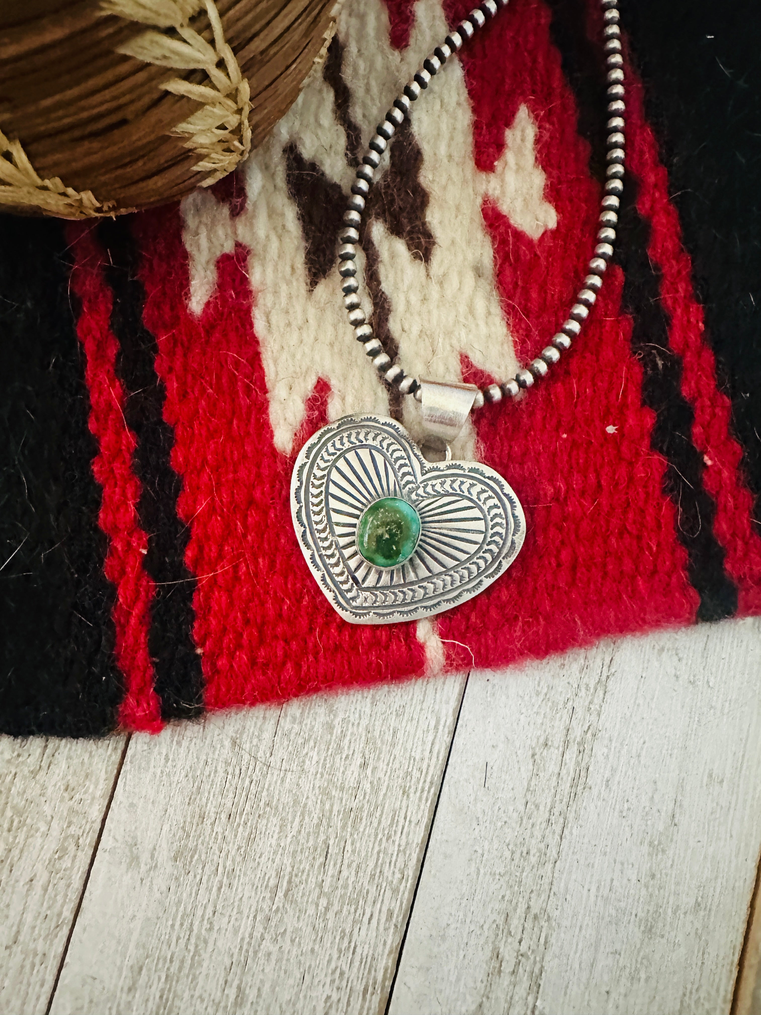 Navajo Sonoran Mountain Turquoise & Sterling Silver Heart Pendant