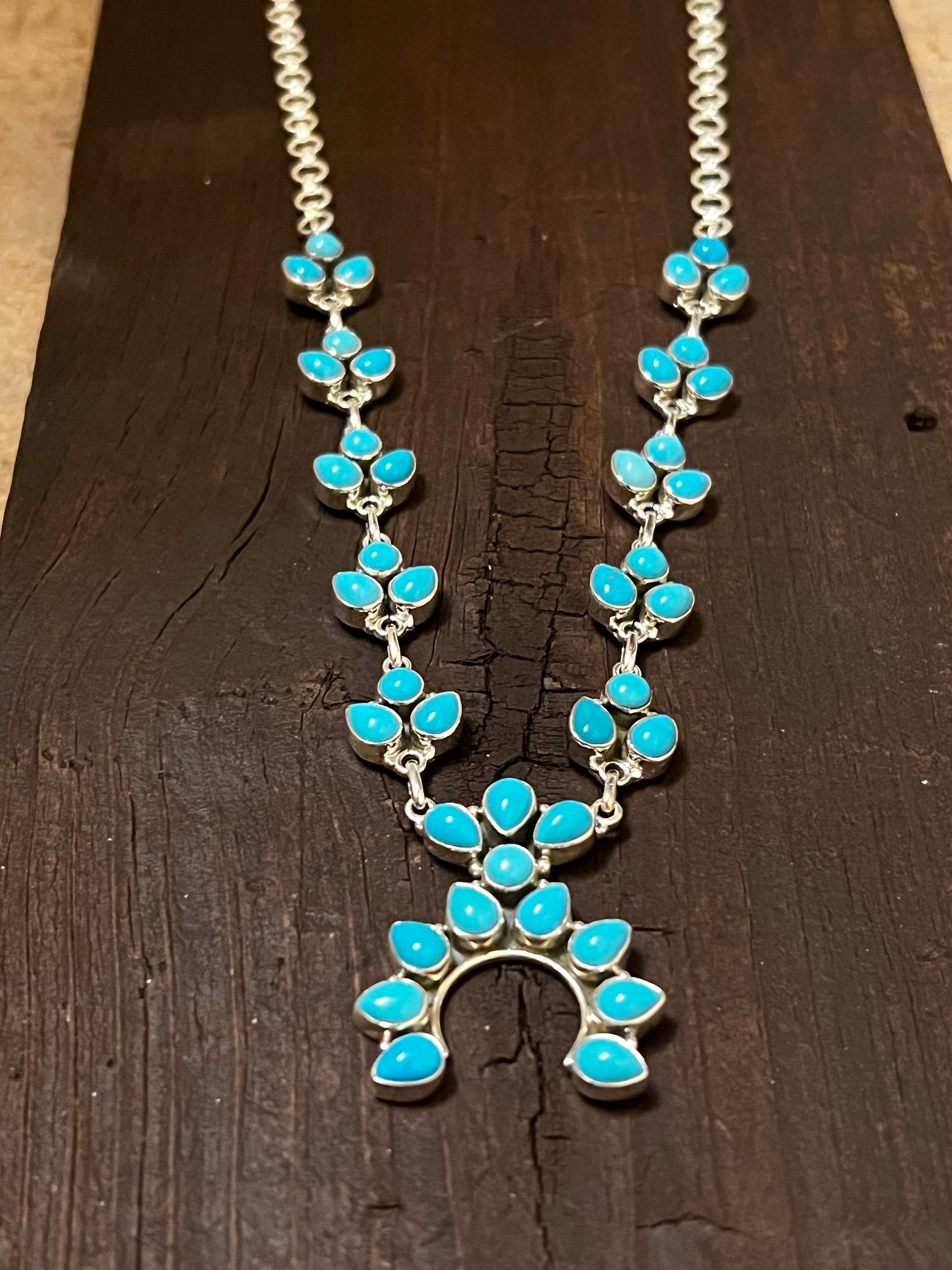 Handmade Sterling Silver Turquoise Tear Drop Cluster Naja Necklace